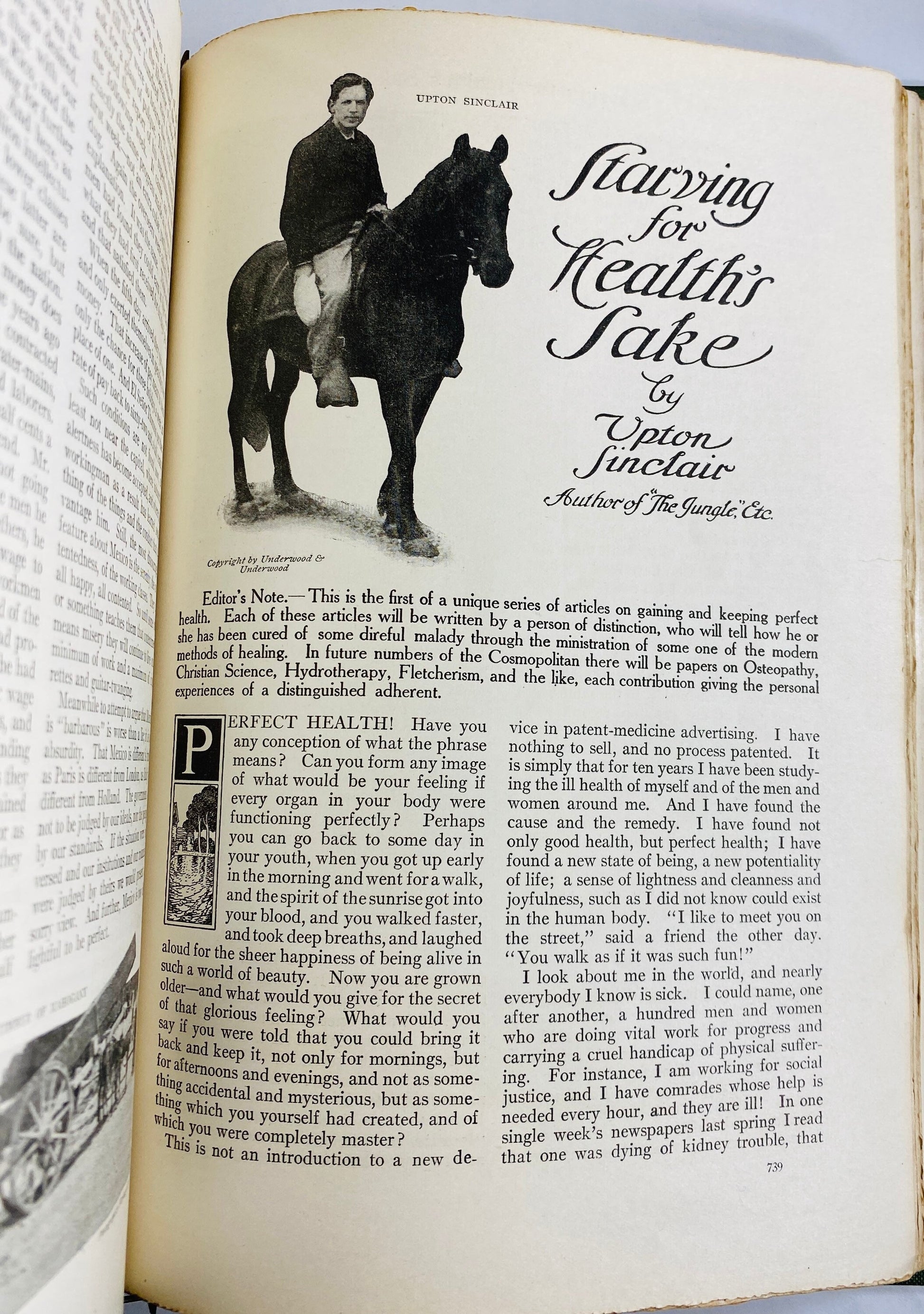 1910 Fasting Cure Upton Sinclair GENUINE vintage Cosmopolitan Magazine May issue health article led to book COLLECTOR gift starving