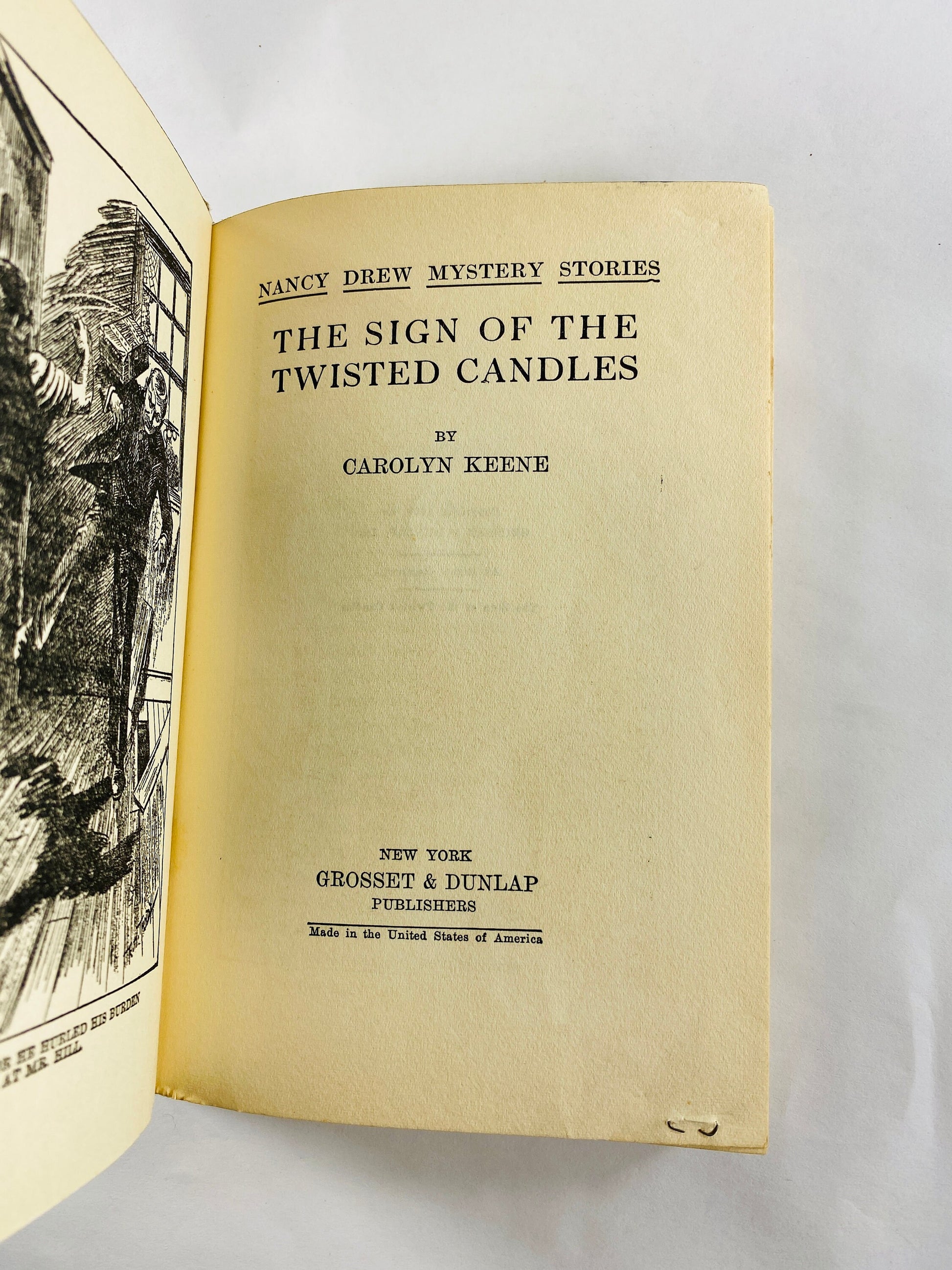 Nancy Drew vintage book Sign of Twisted Candles Blue tweed covers & digger endpapers Early Printing circa 1953 by Carolyn Keene SEE PICTURES