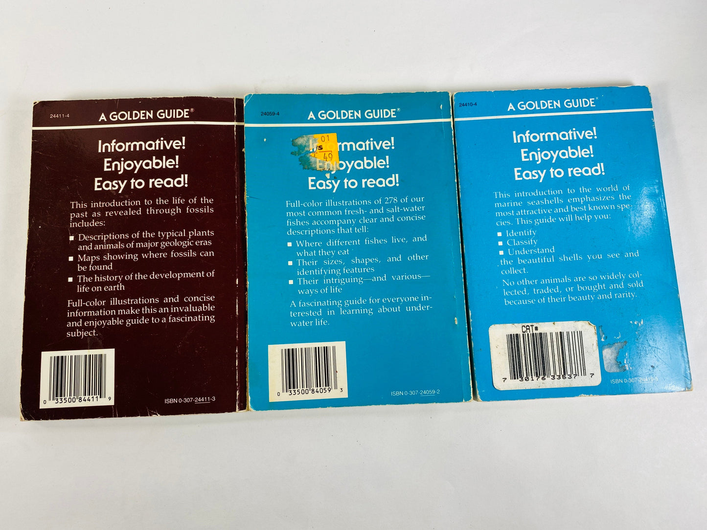 Golden Guide Book Fossils Seashells Fishes Vintage paperback books circa 1985 Whitman Golden