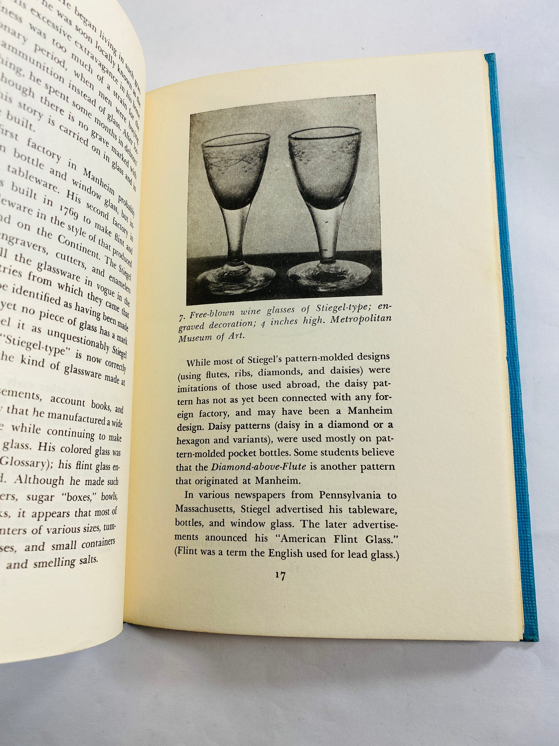 American Glass vintage book by Valentine Van Tassel 1950 Blue reference book about the history and collecting glass with photographs Stiegel