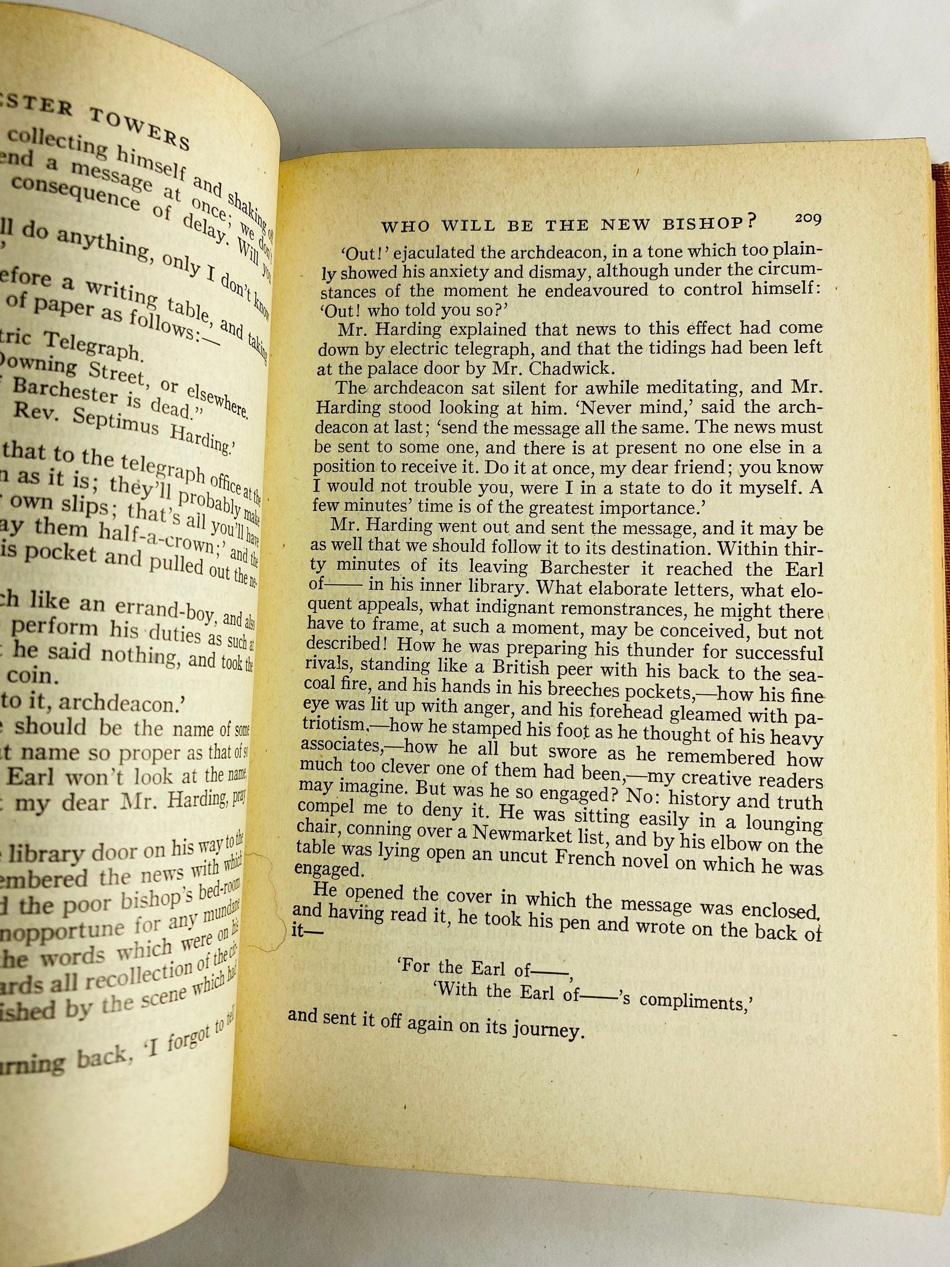 Barchester Towers and The Warden by Anthony Trollope. Vintage Modern Library book circa 1950. Red book decor. Chronicles of Barsetshire