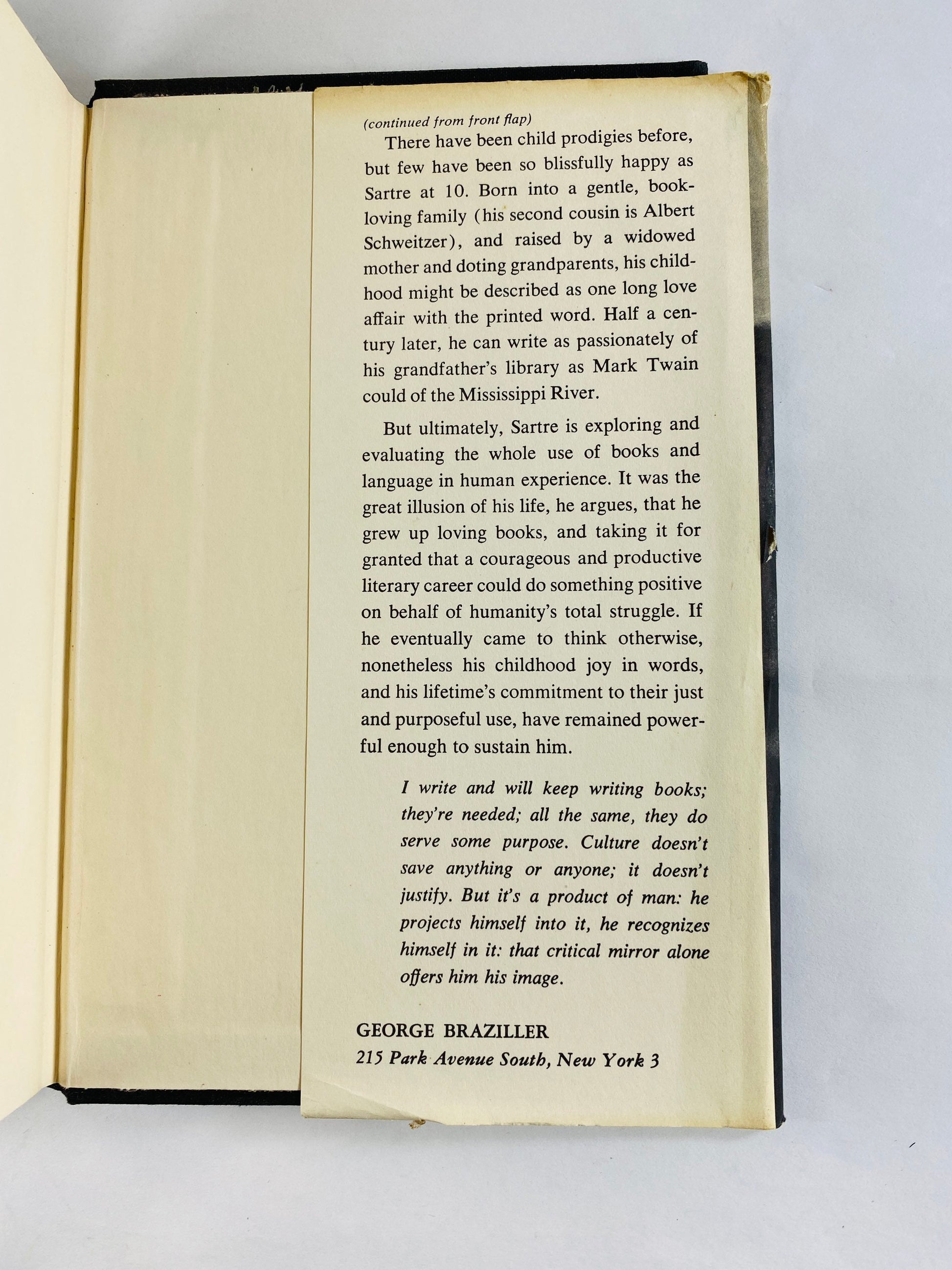 1964 The Words book by Jean-Paul Sartre Vintage Autobiography EARLY PRINTING philosophy novelist playwright. Self analysis