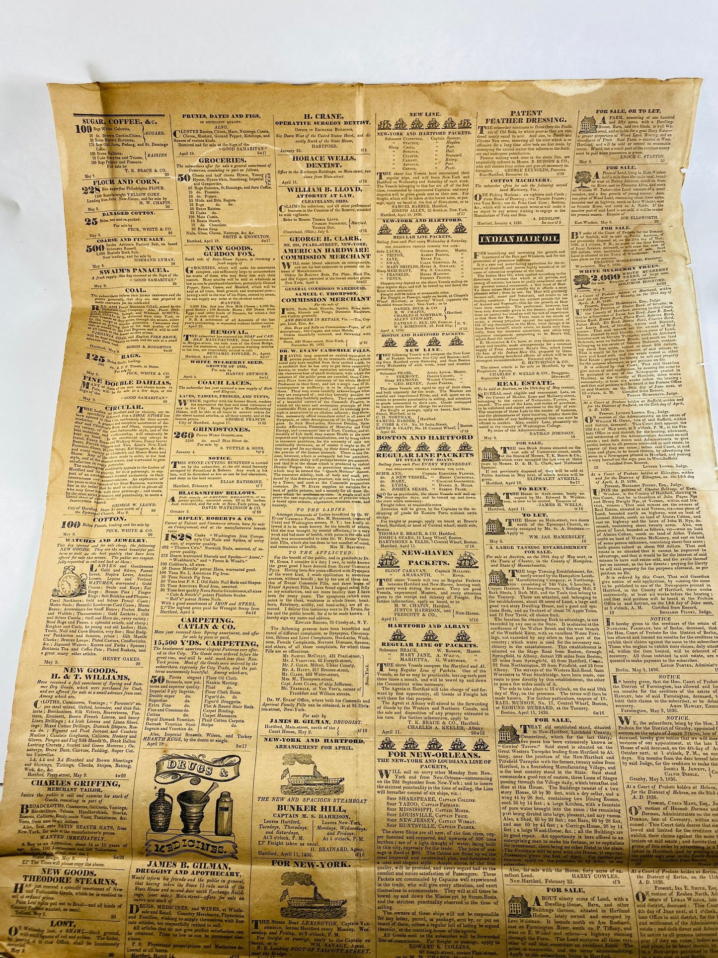 1836 Connecticut Courant Newspaper circa May 16, 1836 GENUINE antique newspaper pre-civil war. Hartford CT Godwin & Co