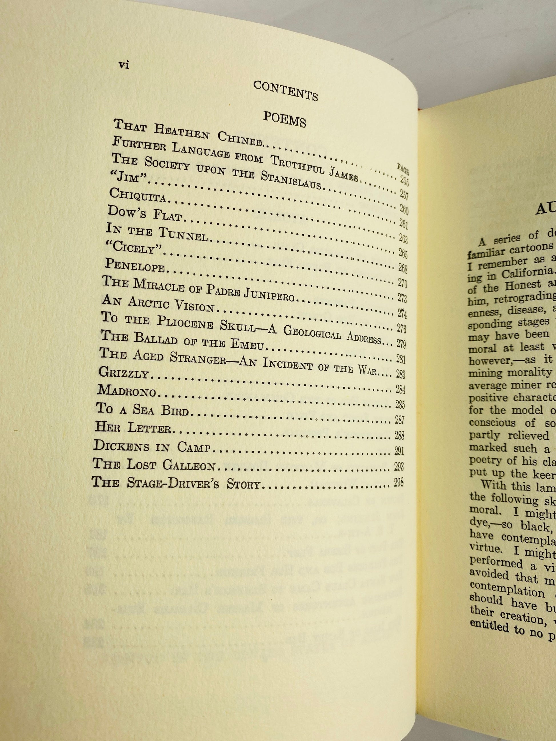 Bret Harte vintage book of short stories & poems about miners, gamblers, and other California Gold Rush figures. Beige gold decor