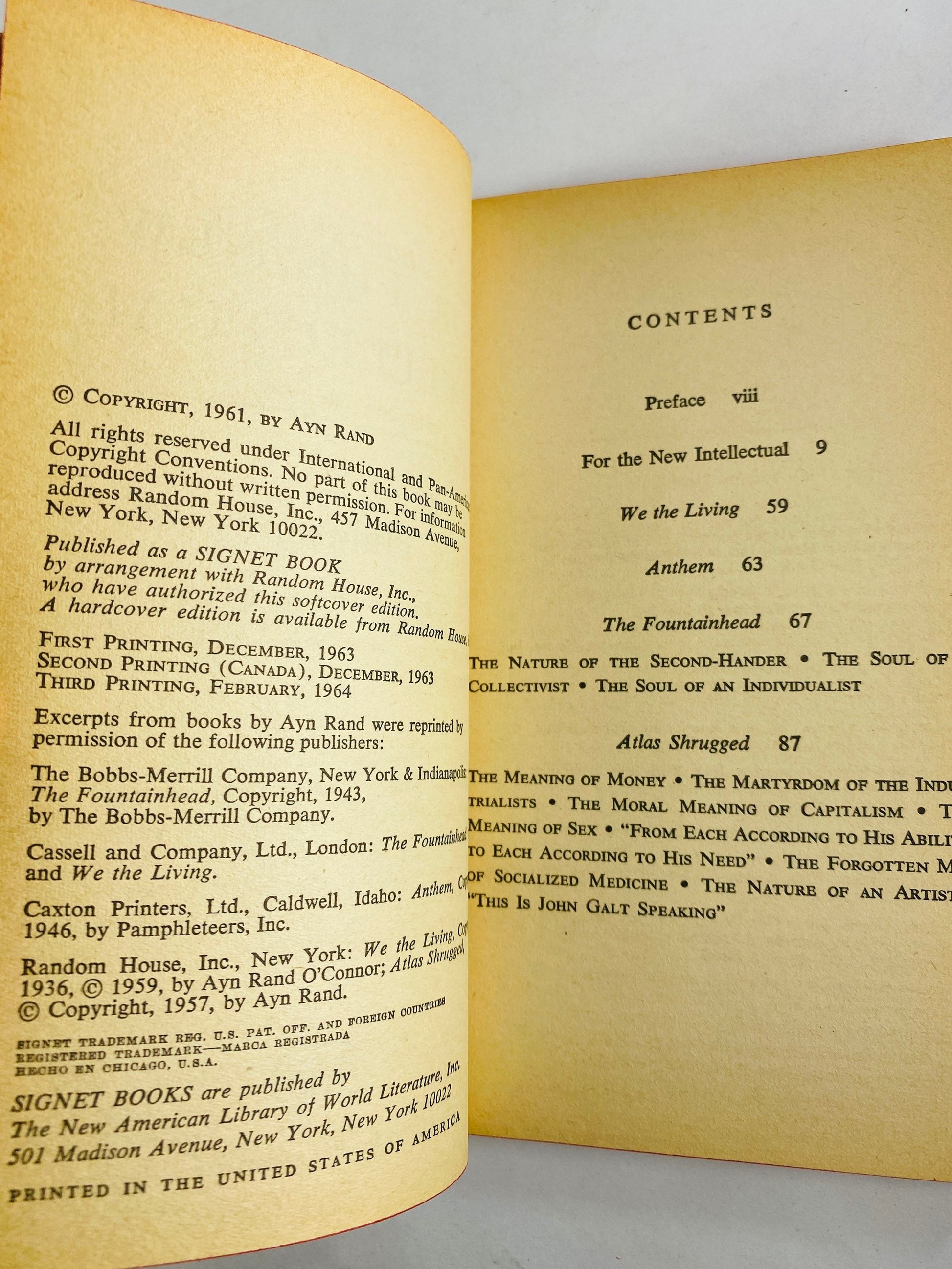 Ayn Rand For the New Intellectual vintage Signet paperback book circa 1964 Objectivism novel by the author of Atlas Shrugged