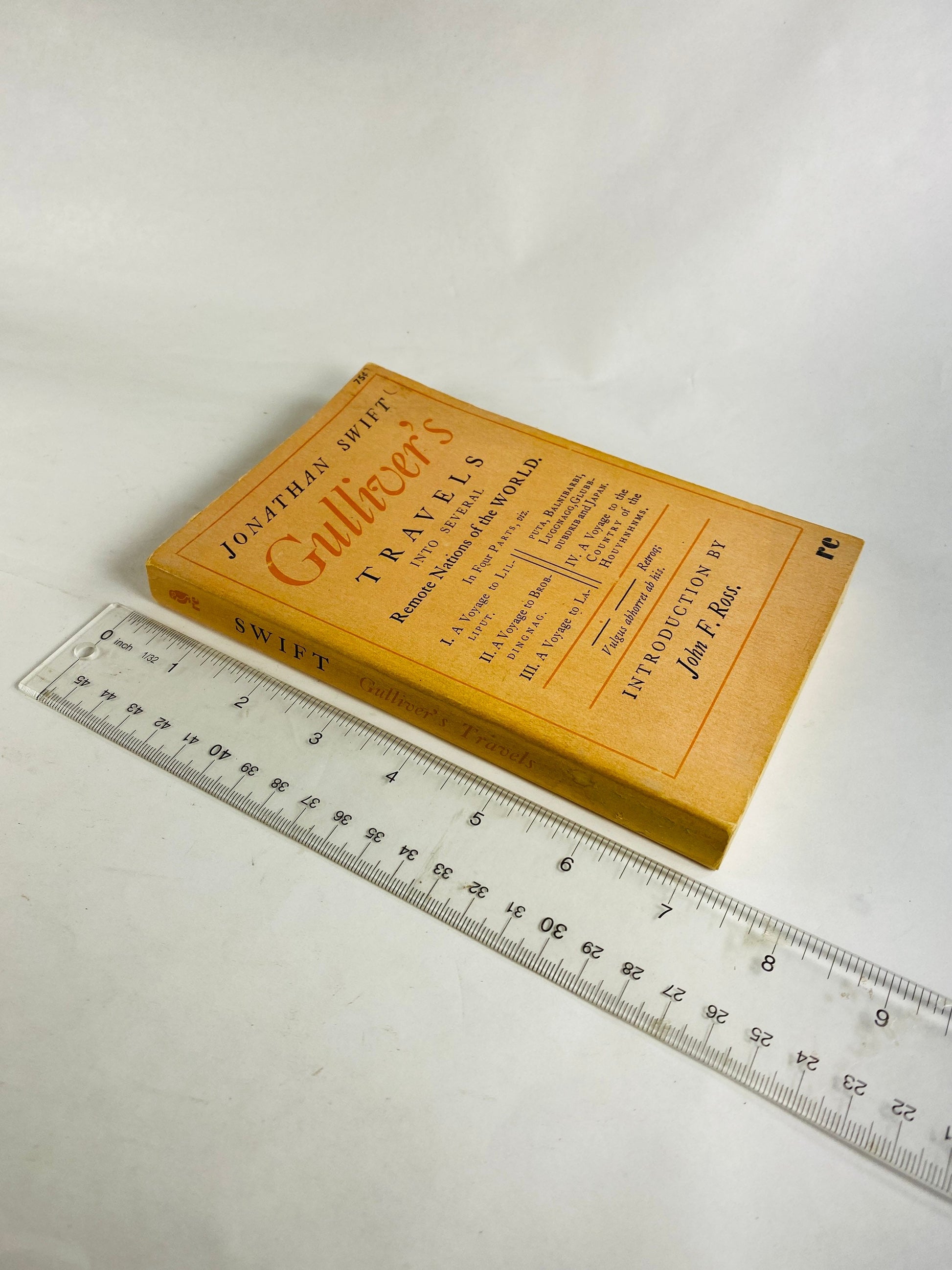 1964 Rinehart vintage paperback book Gulliver’s Travels by Jonathan Swift beige colored cover Home office bookshelf decor