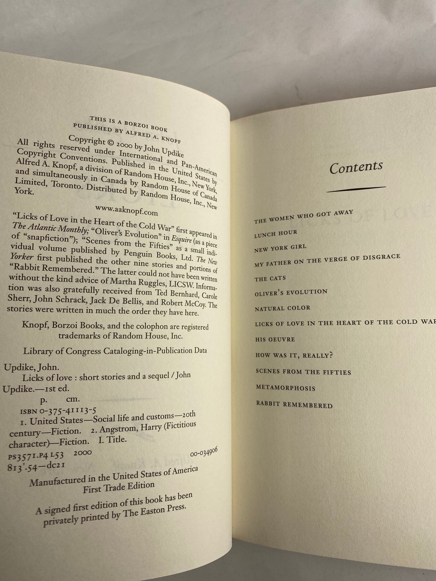 Licks of Love by John Updike collection of short stories book with dust jacket printed shortly after after his death.