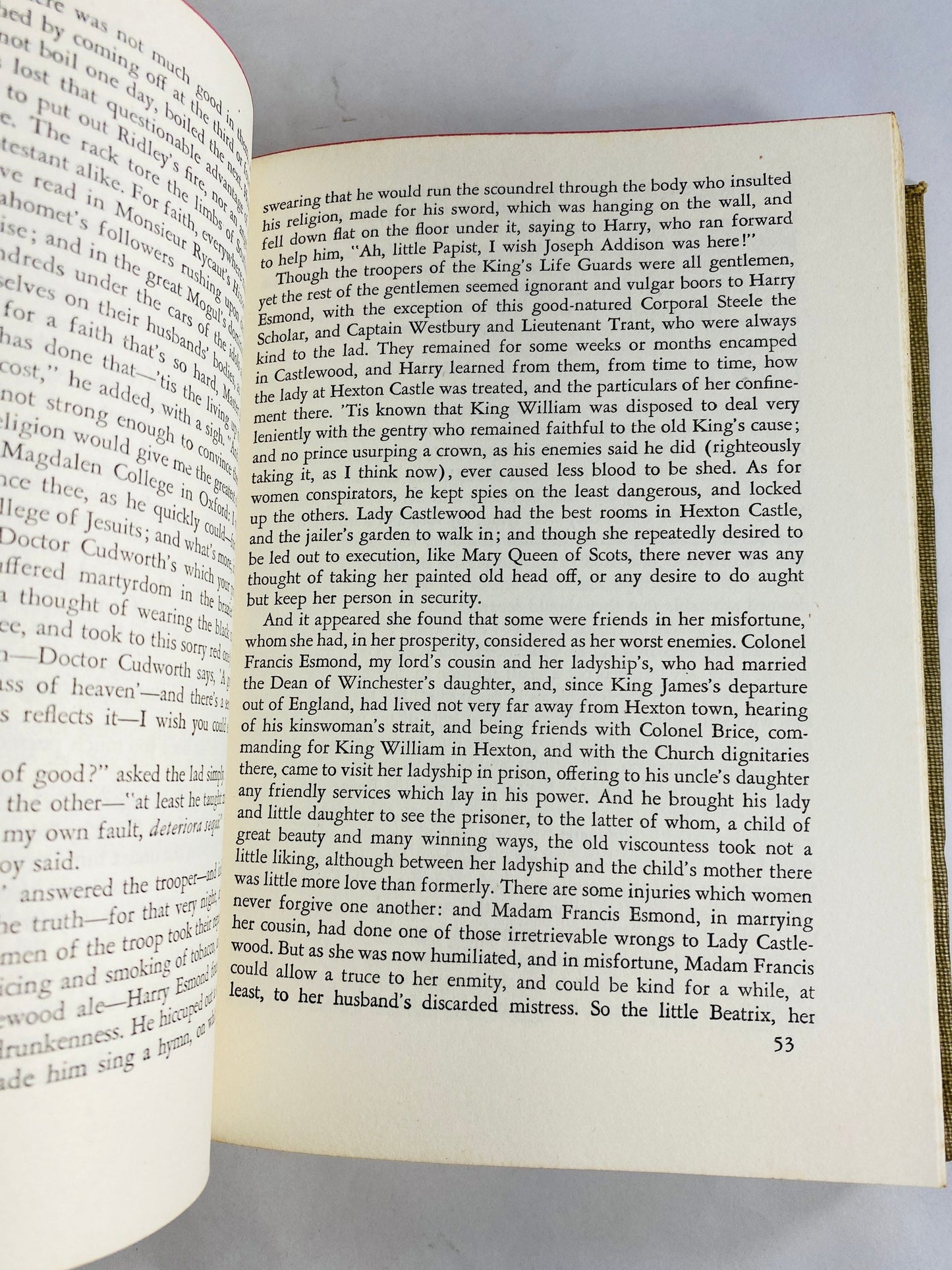 1942 History of Henry Esmond Beautiful beige cloth vintage book about a young man making his way in the corrupt world. Thackeray