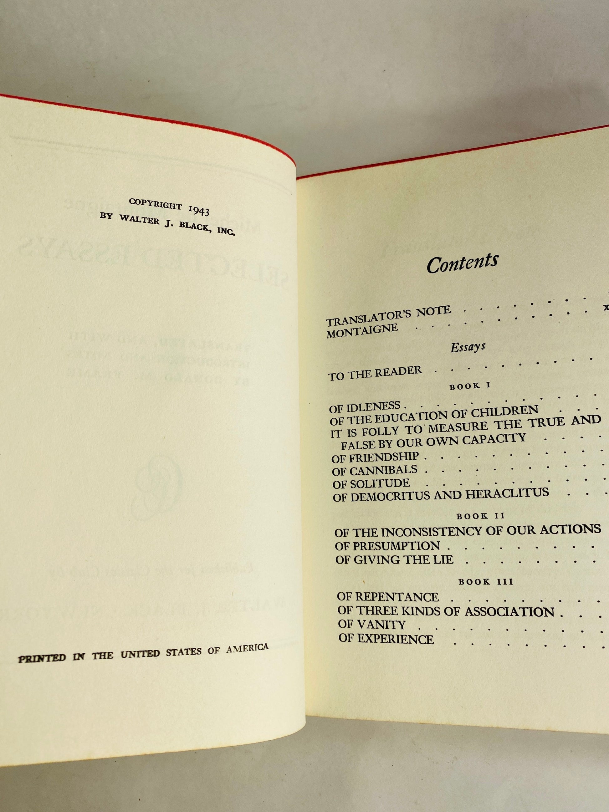 Michel de Montaigne Essais French Renaissance vintage book of essays 1942 Gray cloth Influential philosopher in humanist studies