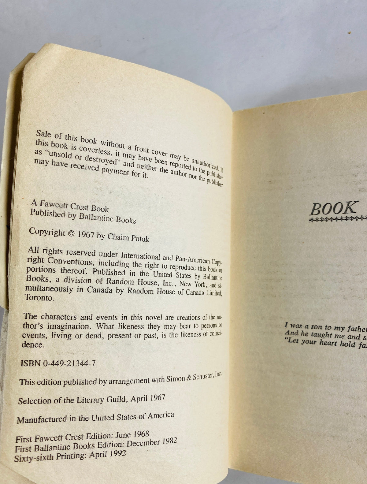 Chosen by Chaim Potok Vintage paperback book about growing up in Williamsburg Brooklyn, New York, in the 1940s. Jewish Literature