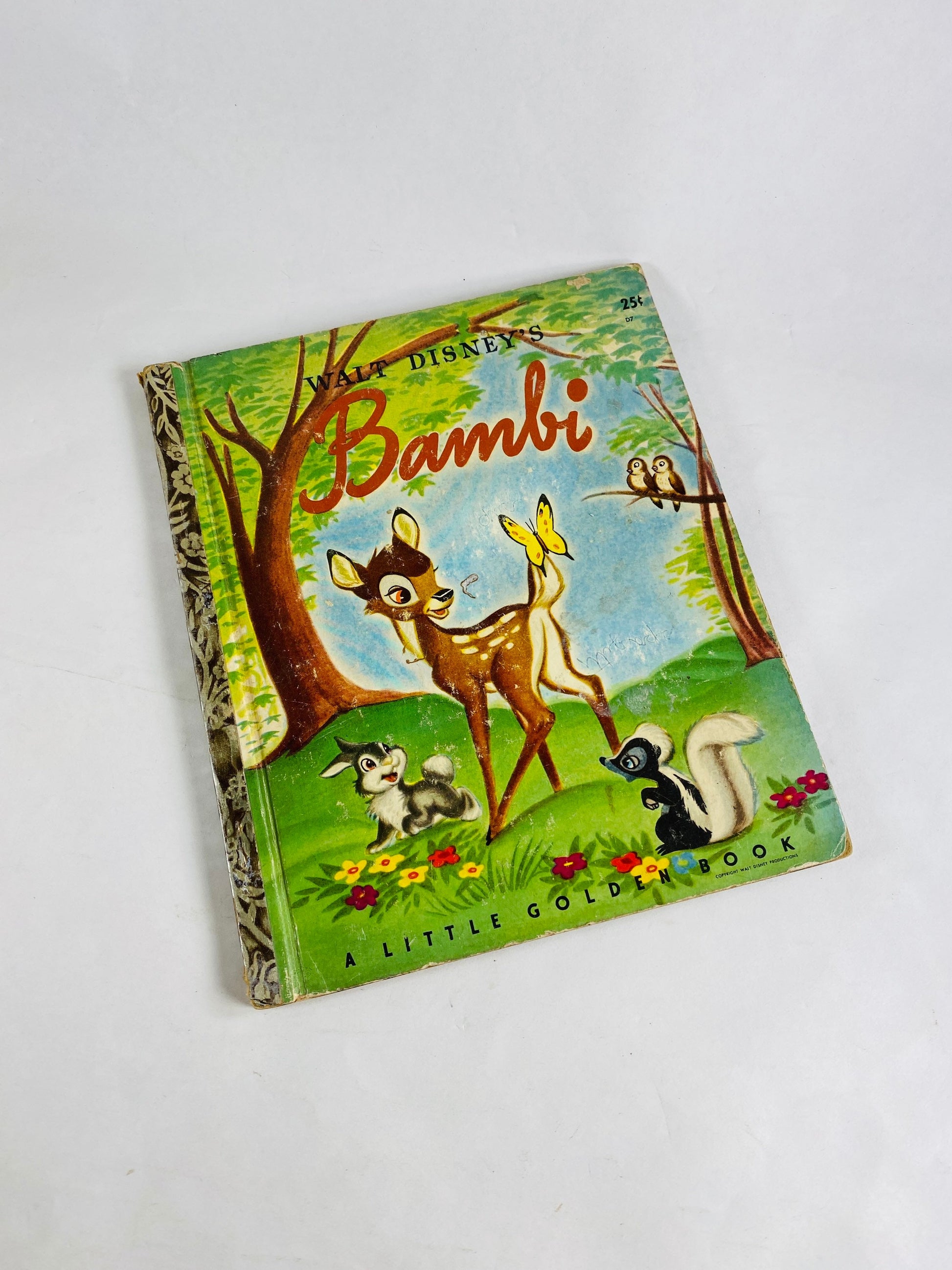 Bambi vintage Walt Disney Little Golden Book circa 1948 EARLY PRINTING. Collectible children's book nursery decor Multicolor back cover