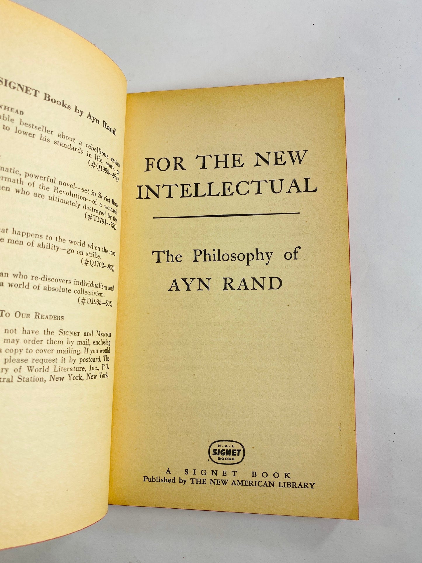 Ayn Rand For the New Intellectual vintage Signet paperback book circa 1964 Objectivism novel by the author of Atlas Shrugged