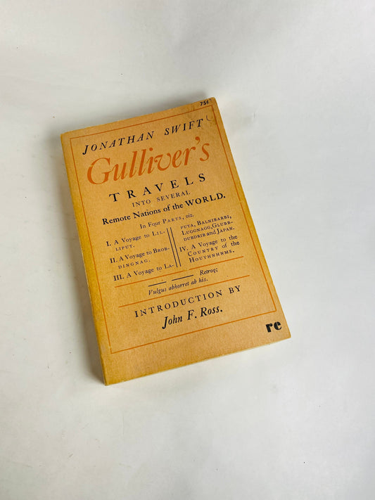 1964 Rinehart vintage paperback book Gulliver’s Travels by Jonathan Swift beige colored cover Home office bookshelf decor