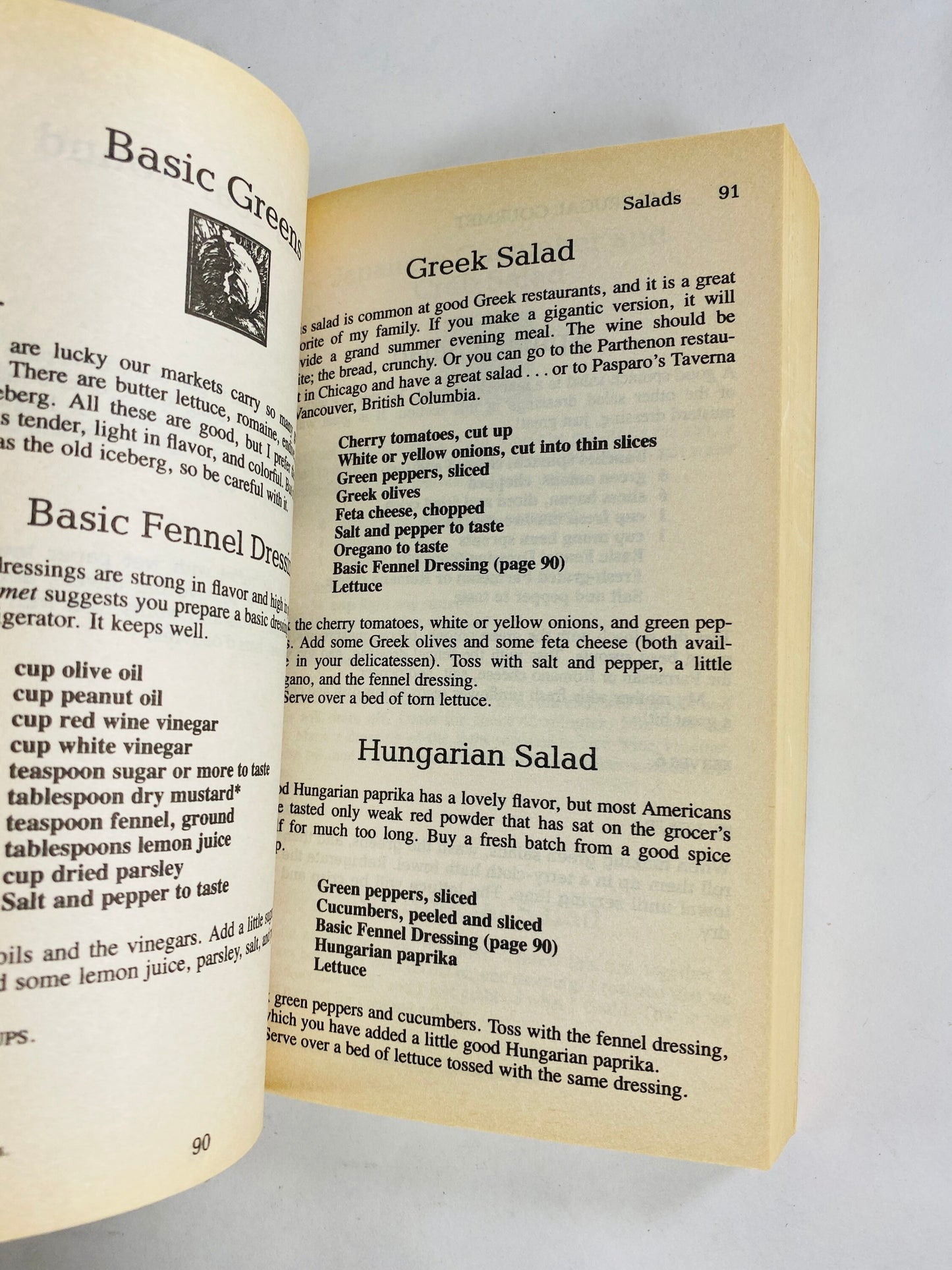 Frugal Gourmet vintage paperback cookbook circa 1984 by Jeff Smith. Hungarian salad Tripe Florentine Fennel Dressing