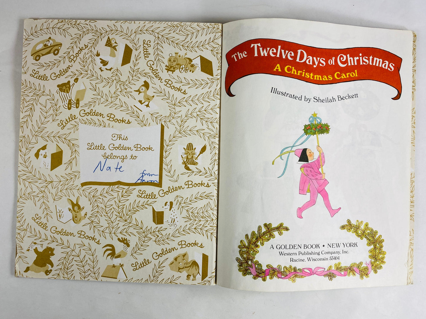 Twelve Days of Christmas 12 vintage Little Golden Book book circa 1992 Sheila Beckett Children's Book lover gift.