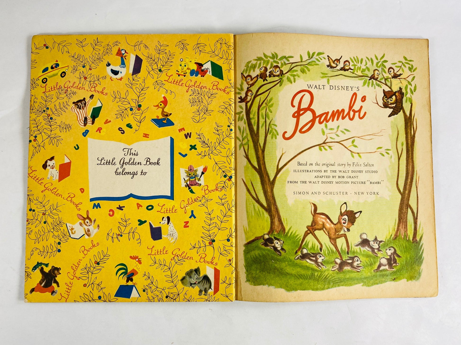 Bambi vintage Walt Disney Little Golden Book circa 1948 EARLY PRINTING. Collectible children's book nursery decor Multicolor back cover