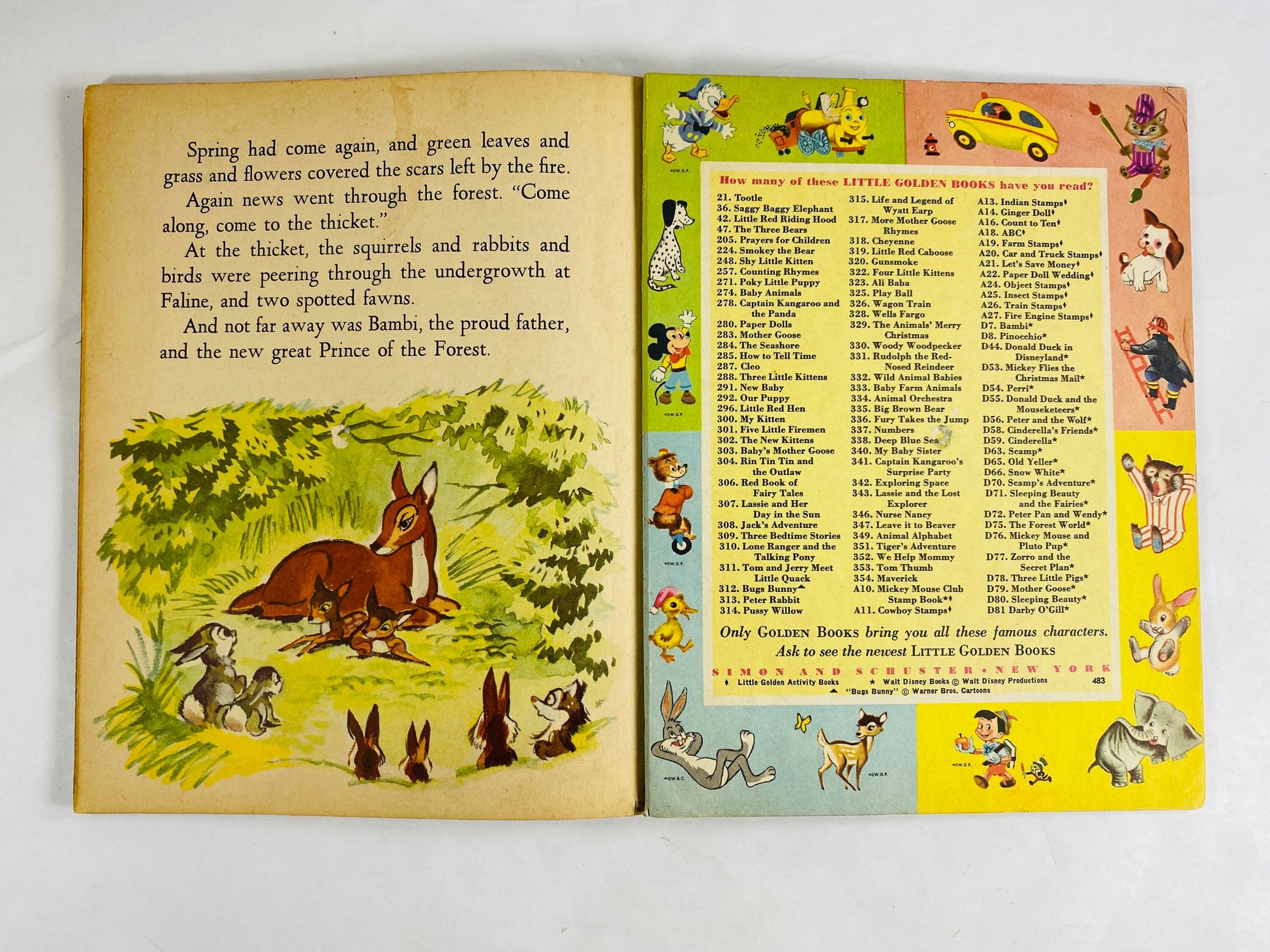 Bambi vintage Walt Disney Little Golden Book circa 1948 EARLY PRINTING. Collectible children's book nursery decor Multicolor back cover