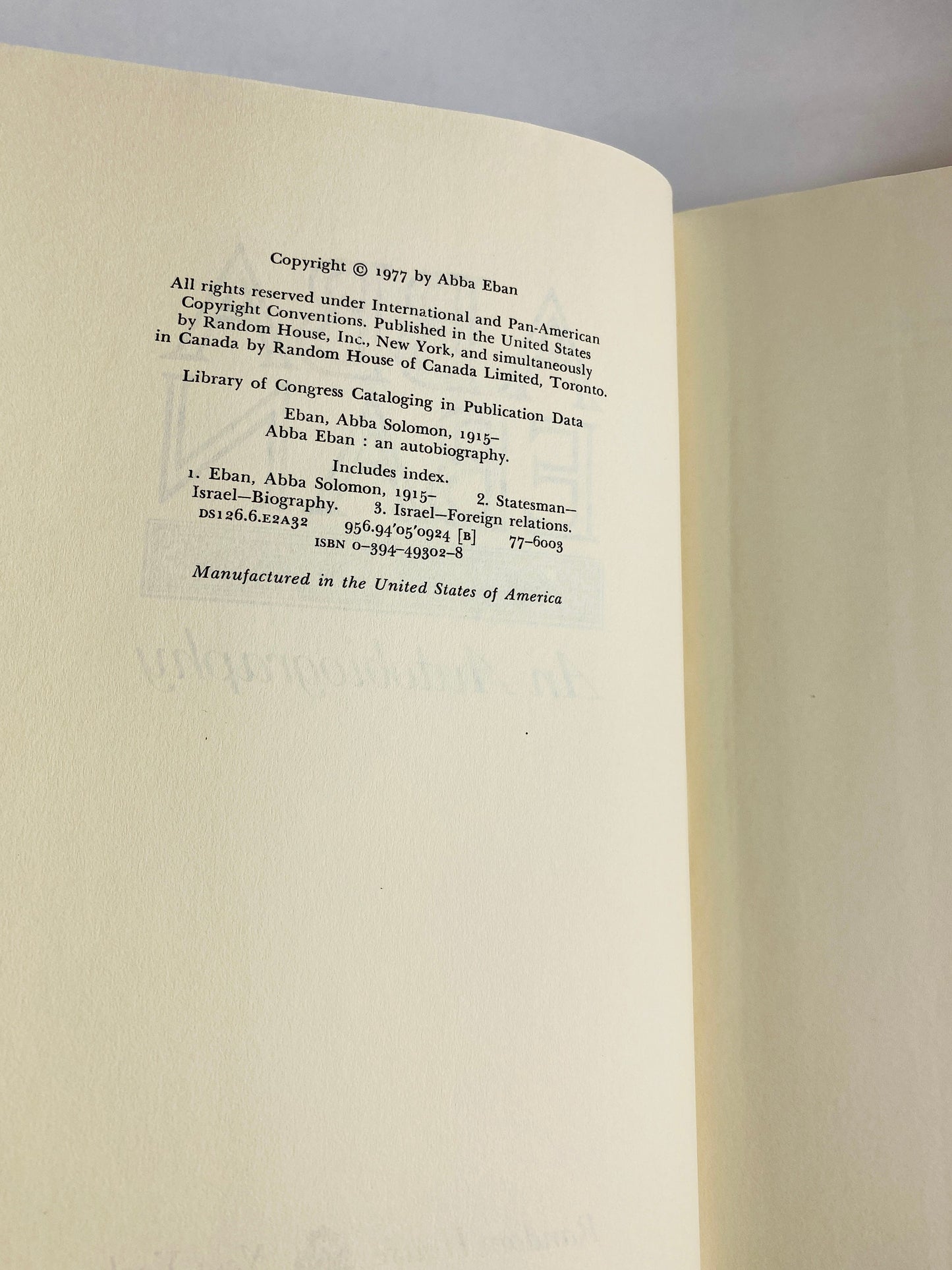 Abba Eban biography EARLY PRINTING vintage book circa 1977 about this Deputy Prime Minister of Israel Jewish gift Home bookshelf blue decor