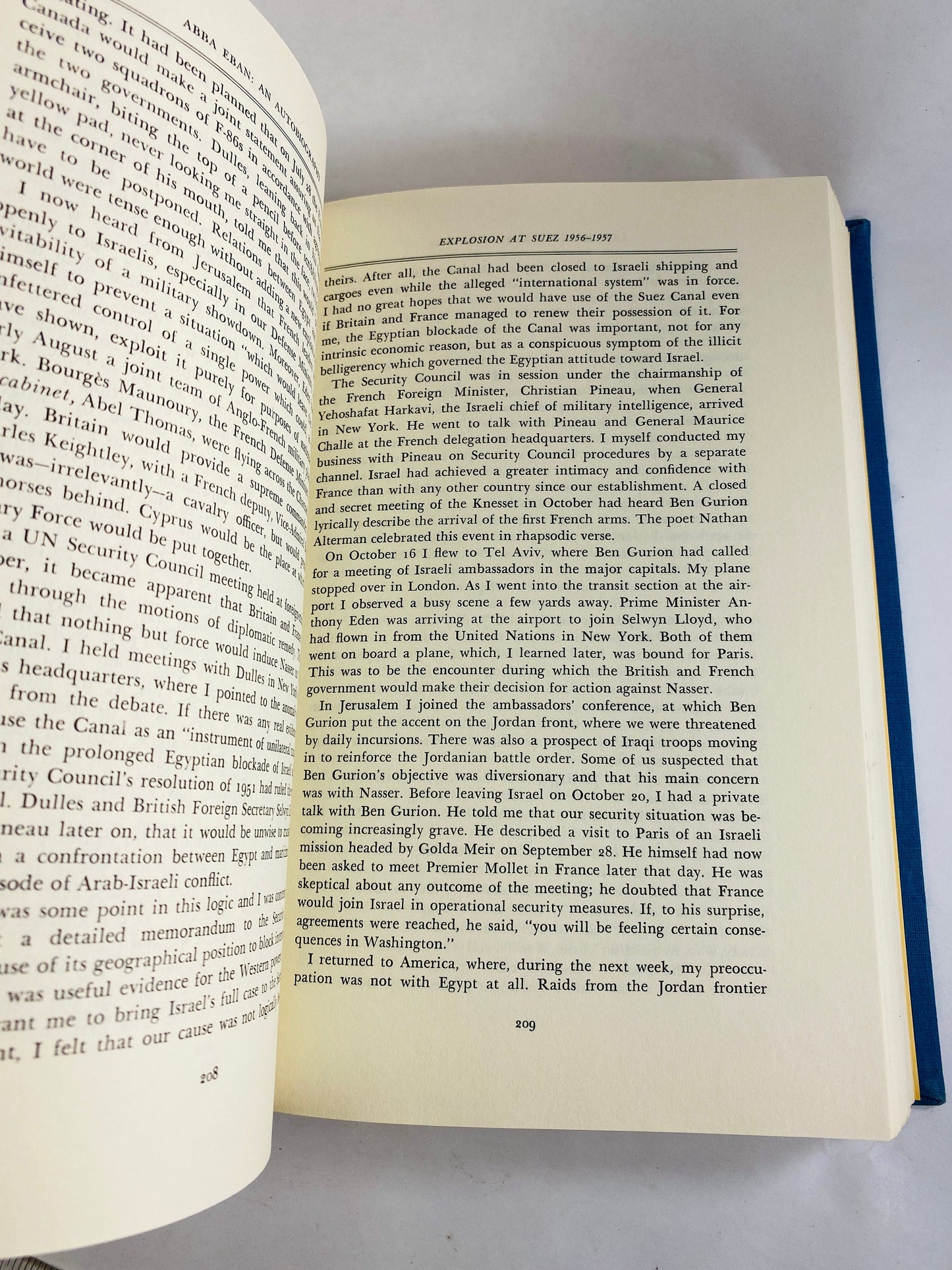 Abba Eban biography EARLY PRINTING vintage book circa 1977 about this Deputy Prime Minister of Israel Jewish gift Home bookshelf blue decor