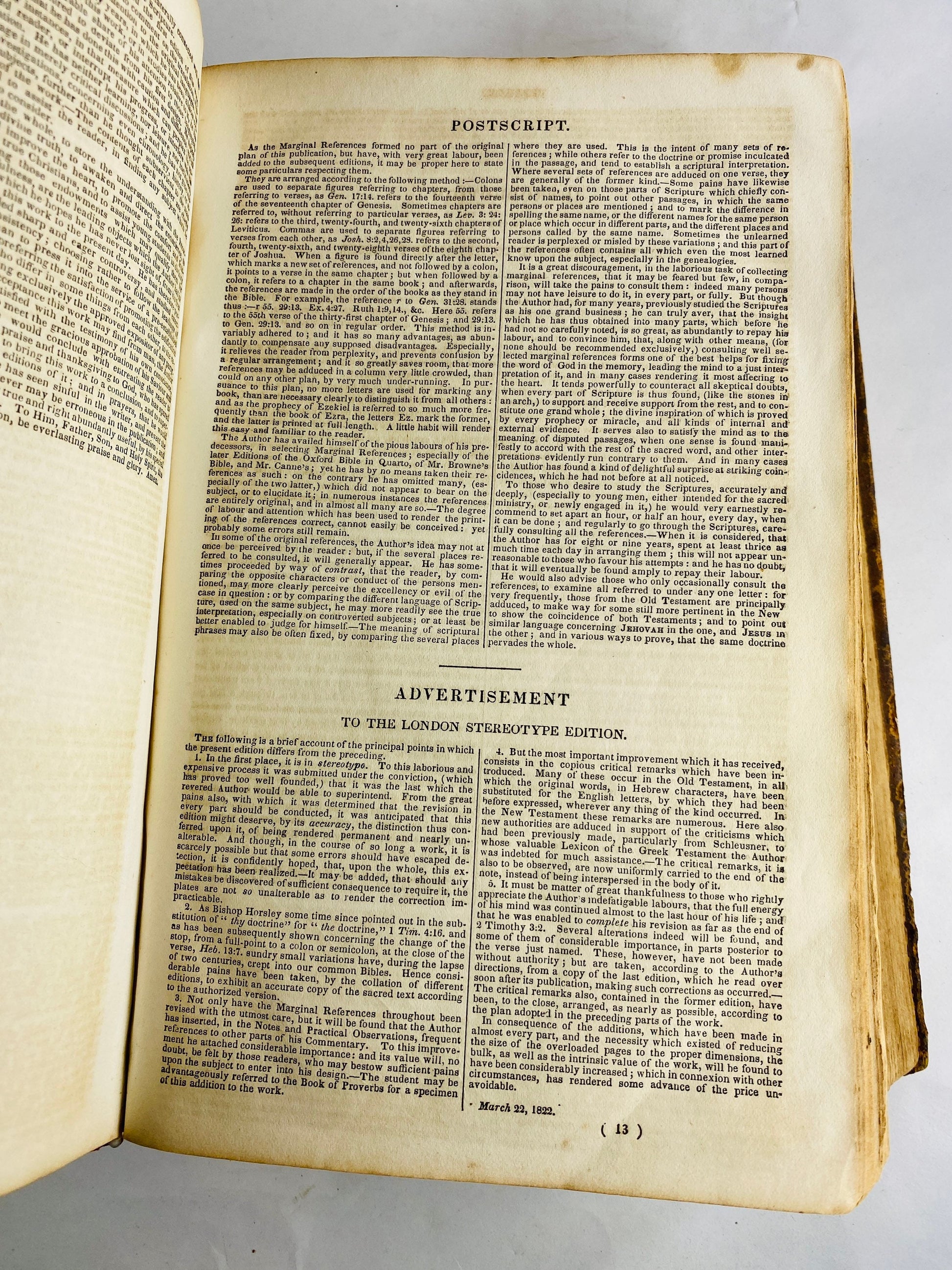 1848 Holy Bible vol 1 New York Thomas Scott John Brown Scotland church minister Haddington Church Worn leather cover New & Old Testaments