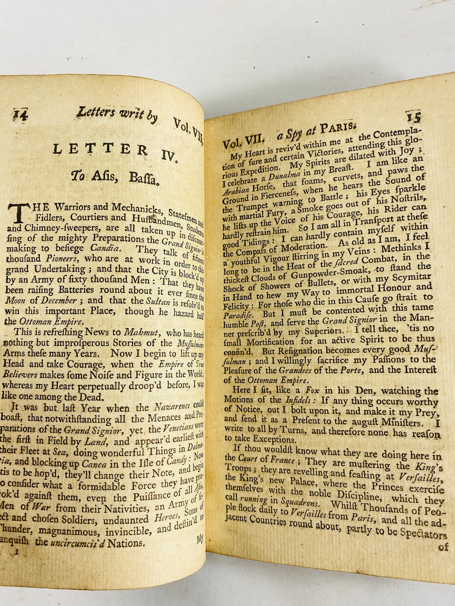 1748 Letters Writ by a Turkish Spy antique book by Giovanni Paolo Marana vintage vol 7 by political refugee to the French court of Louis XIV