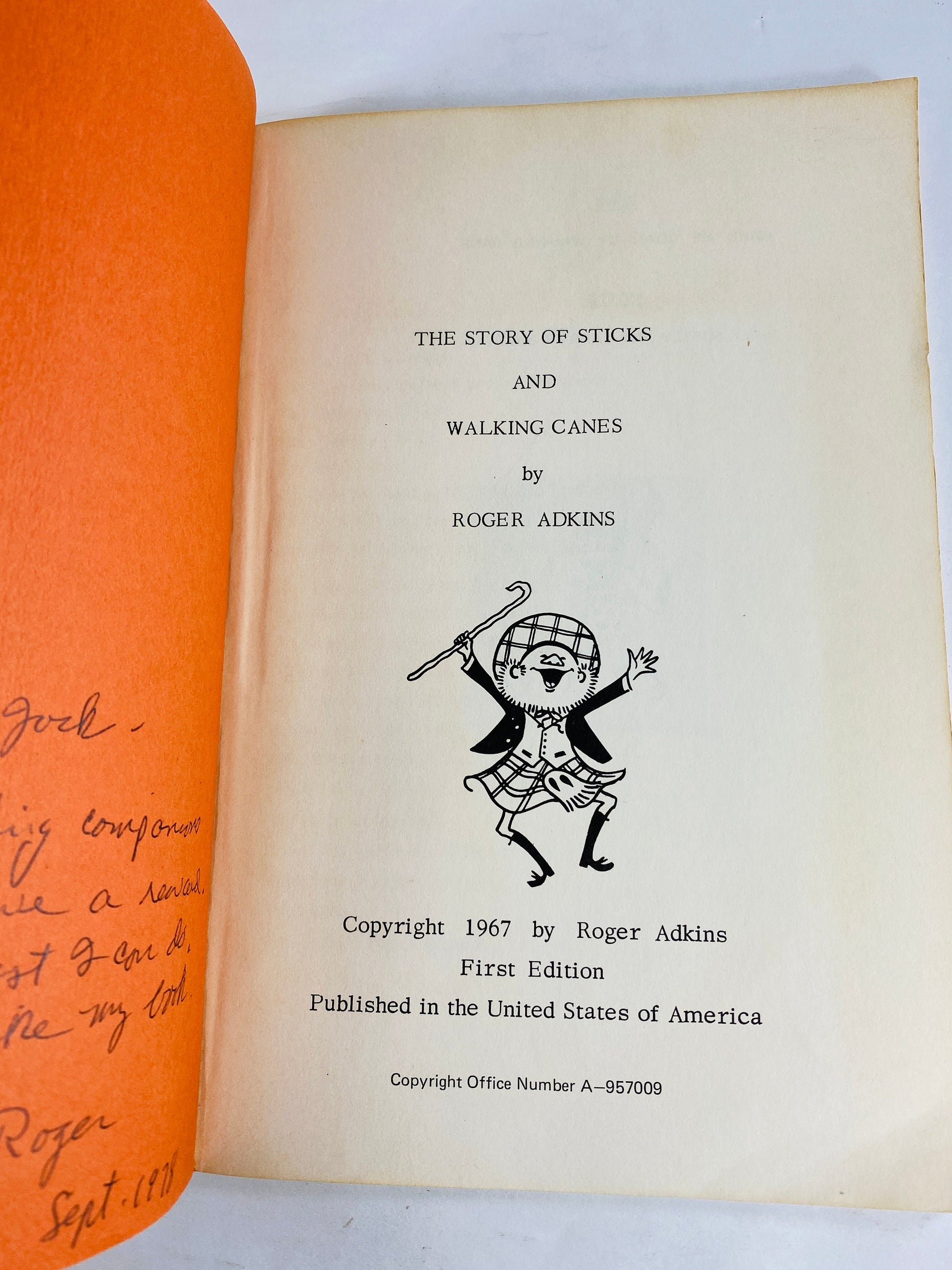 Story of Sticks and Walking Canes SIGNED First Edition vintage booklet Roger Adkins circa 1967 Extremely RARE reference history magic witch