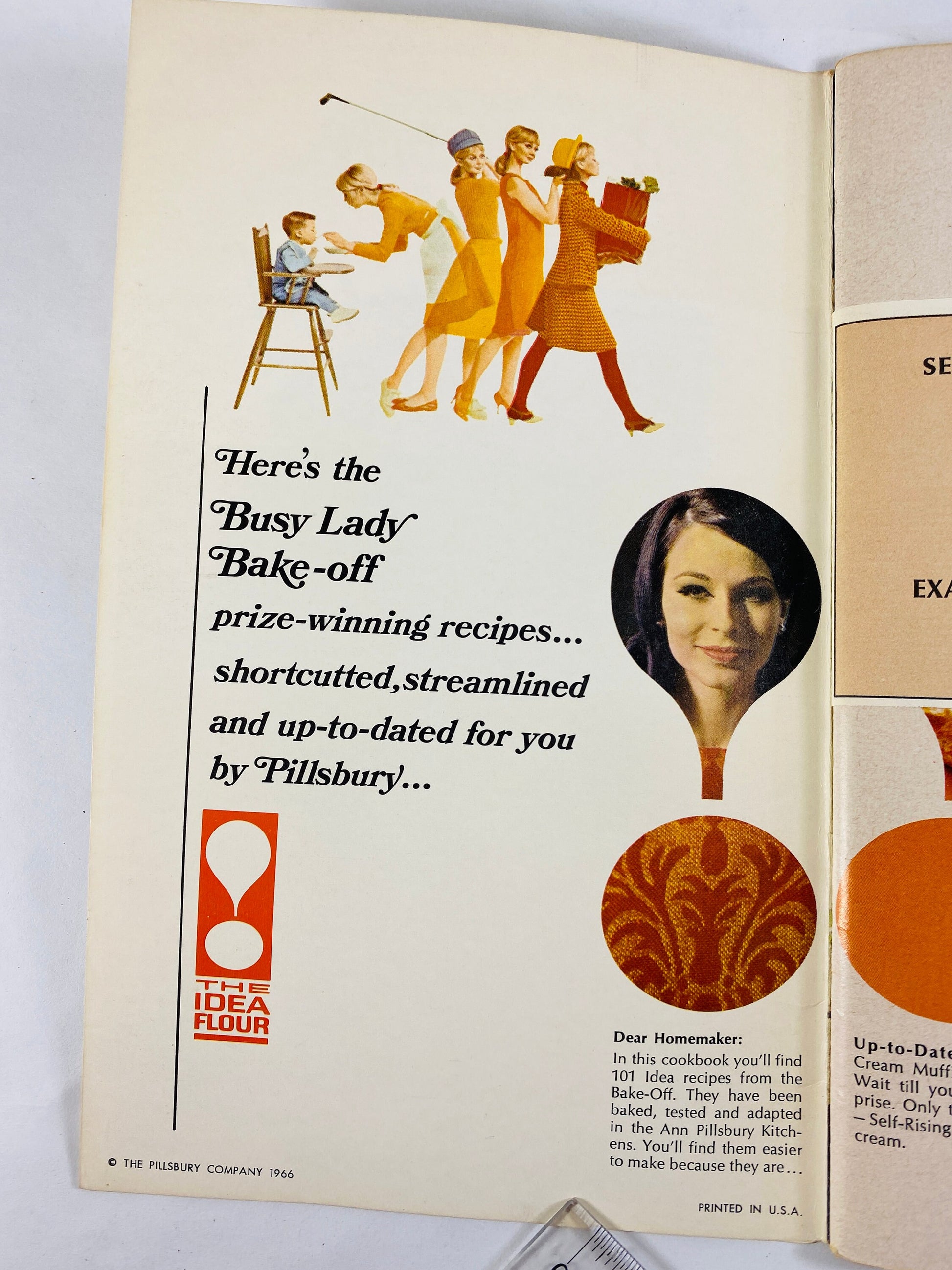 Pillsbury Busy Lady Bake-off Recipes Vintage cookbook booklet circa 1966 Baking is Fun by Ann Pillsbury. Kitchen blue white decor.