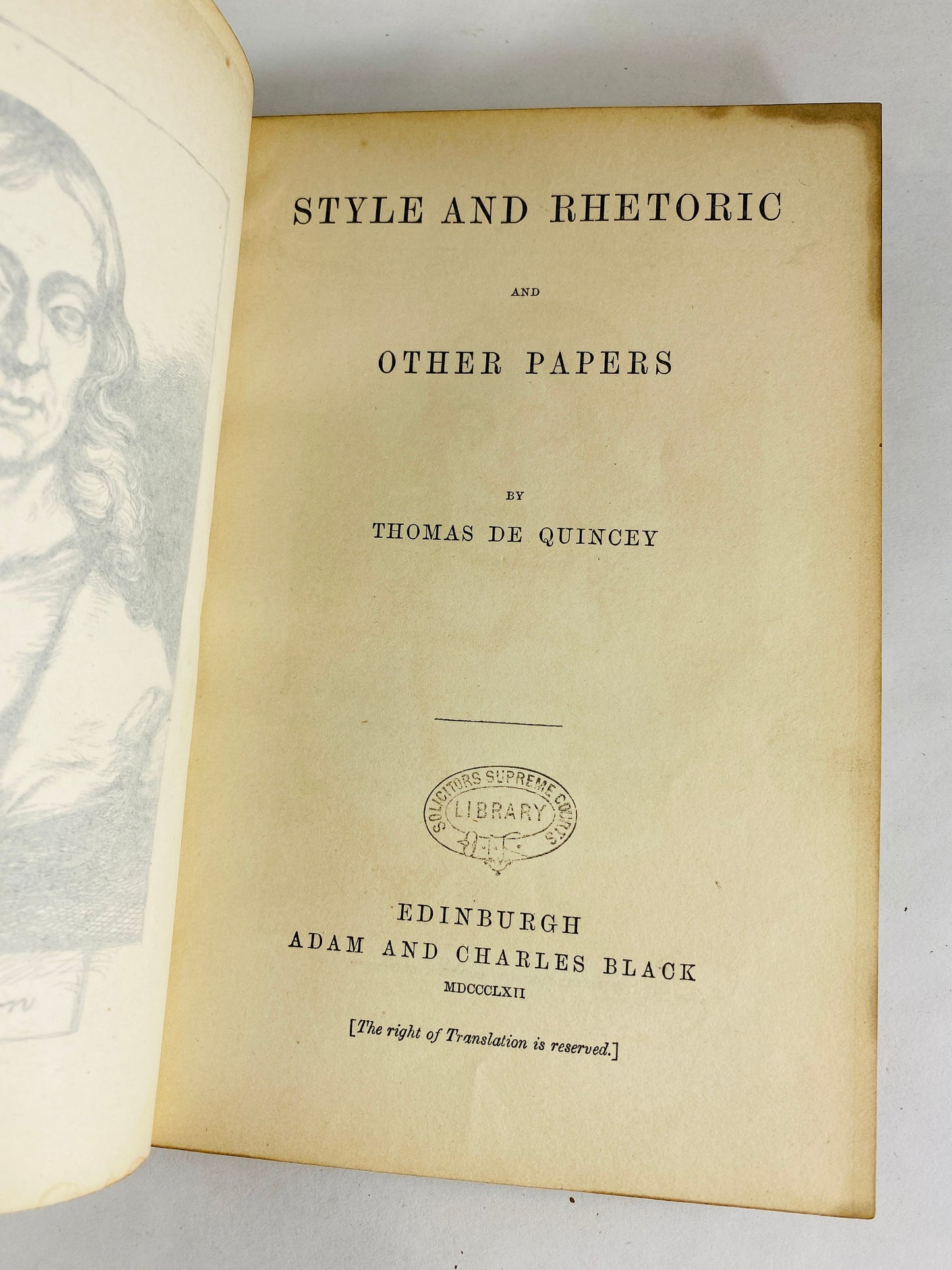 1862 Style And Rhetoric by Thomas De Quincey, author of Confessions of an English Opium-Eater antique book vintage vol X