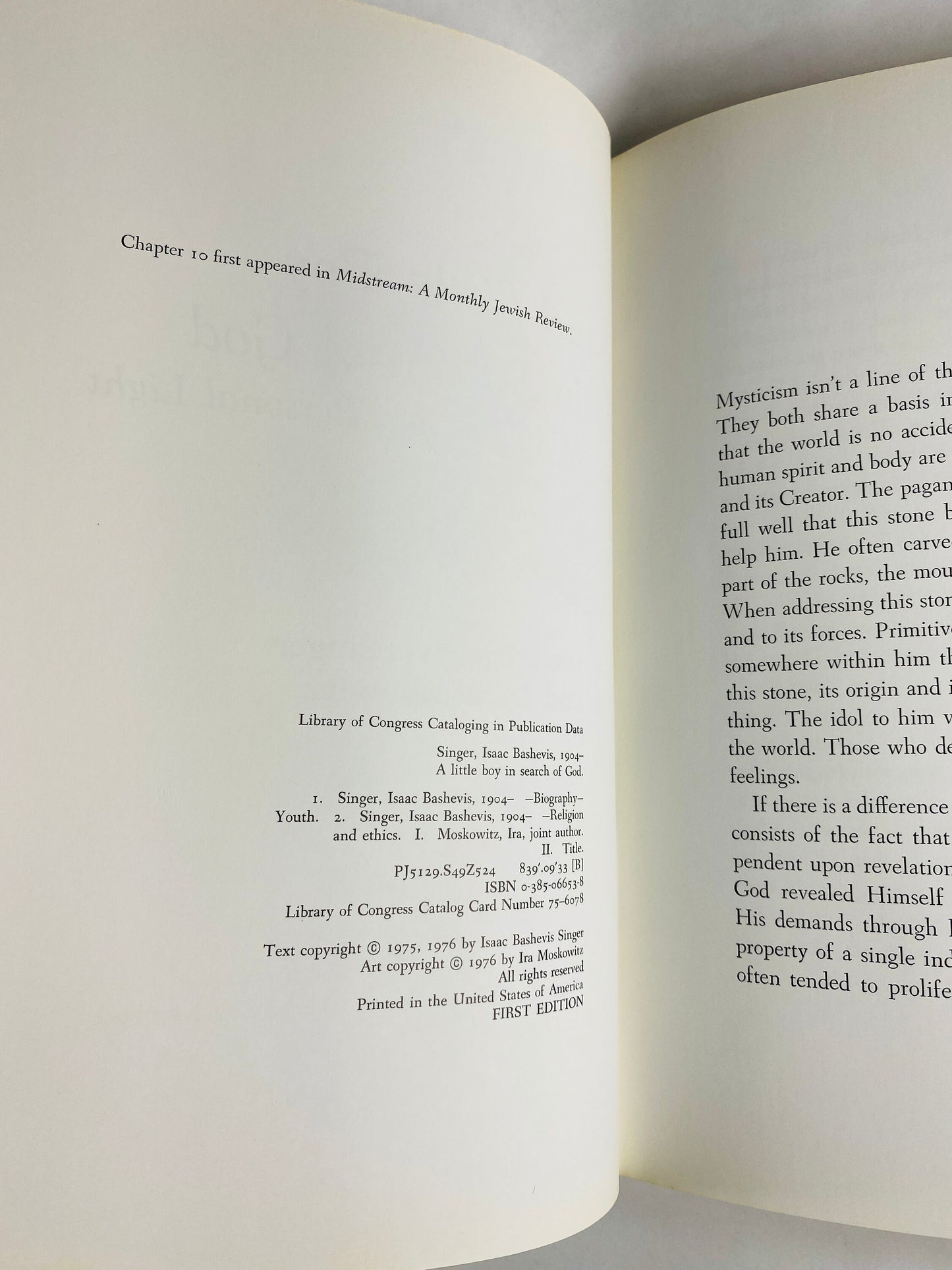 Isaac Bashevis Singer Little Boy in Search of God: Mysticism in a Personal Light FIRST EDITION vintage book circa 1976.