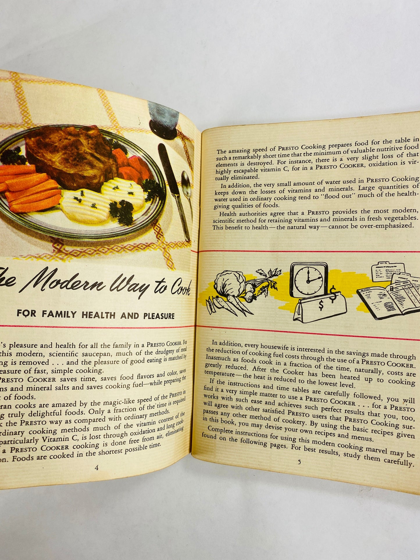 1947 Presto National Pressure Cooker recipe and instruction booklet. Gas stove cookware collector gift.