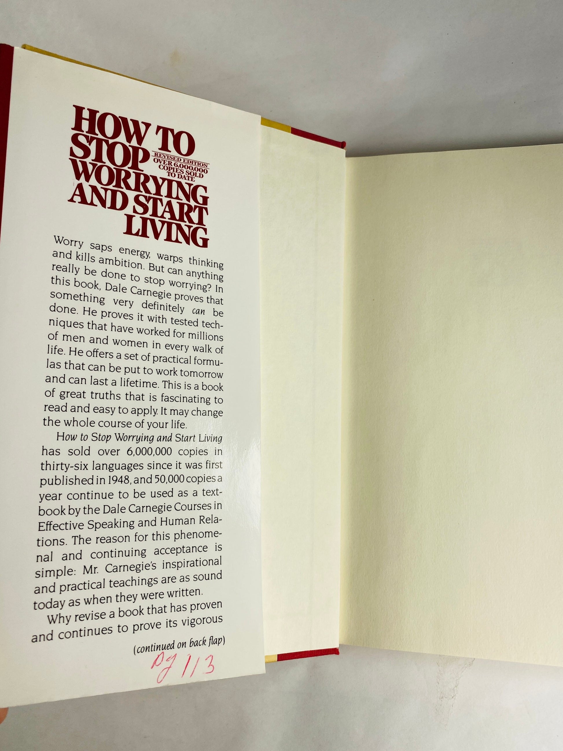 Dale Carnegie How to Stop Worrying and Start Living vintage book circa 1983 Self-Help Mindfulness self care