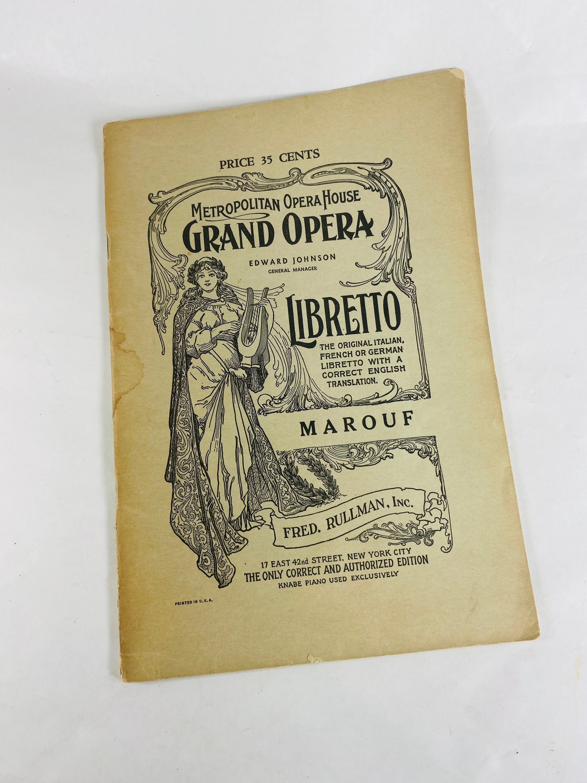 1910 Metropolitan Grand Opera House New York City, NY OFFICIAL libretto program booklets Marouf Aida Man Without a Country Mignon