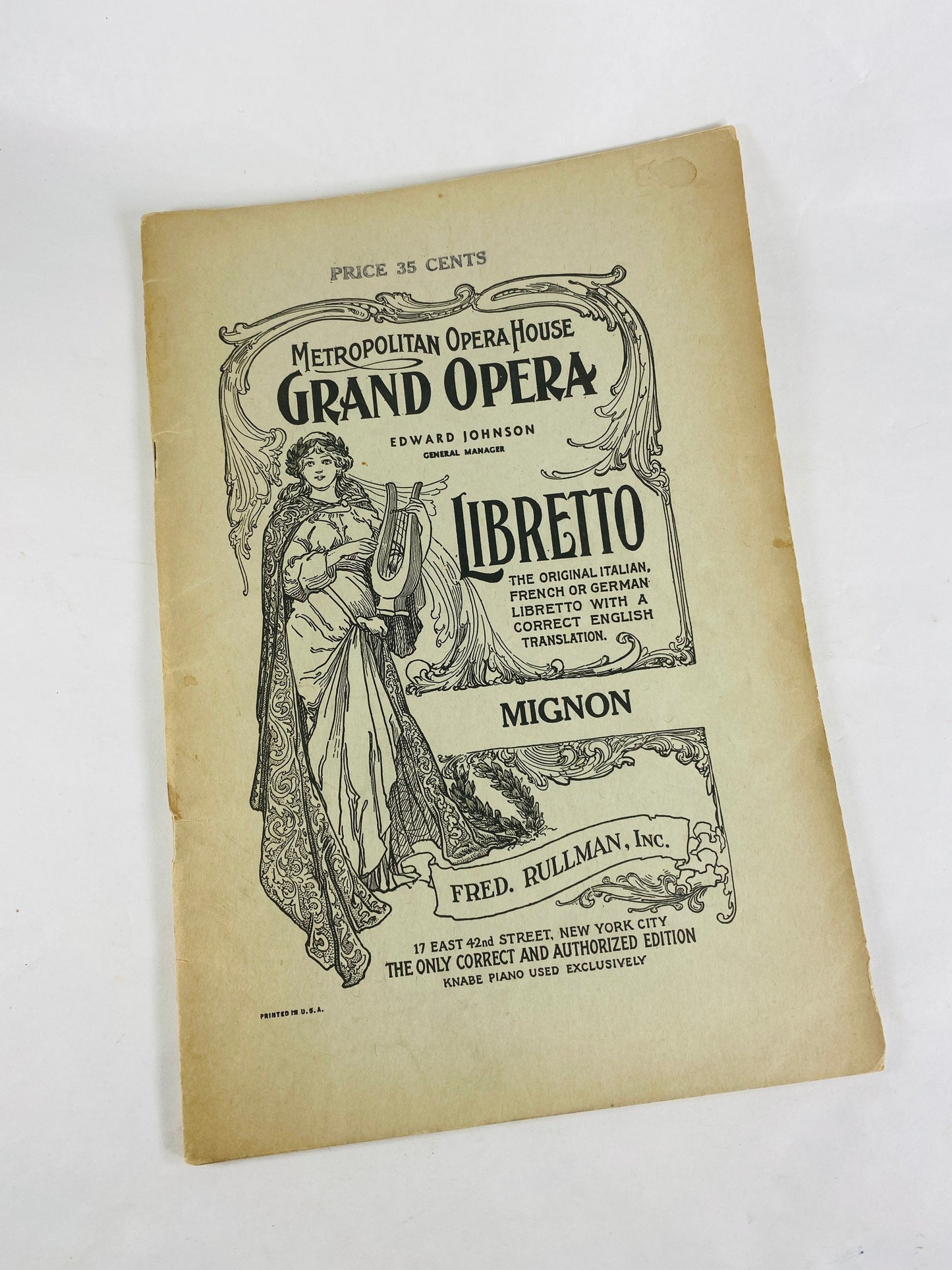 1910 Metropolitan Grand Opera House New York City, NY OFFICIAL libretto program booklets Marouf Aida Man Without a Country Mignon