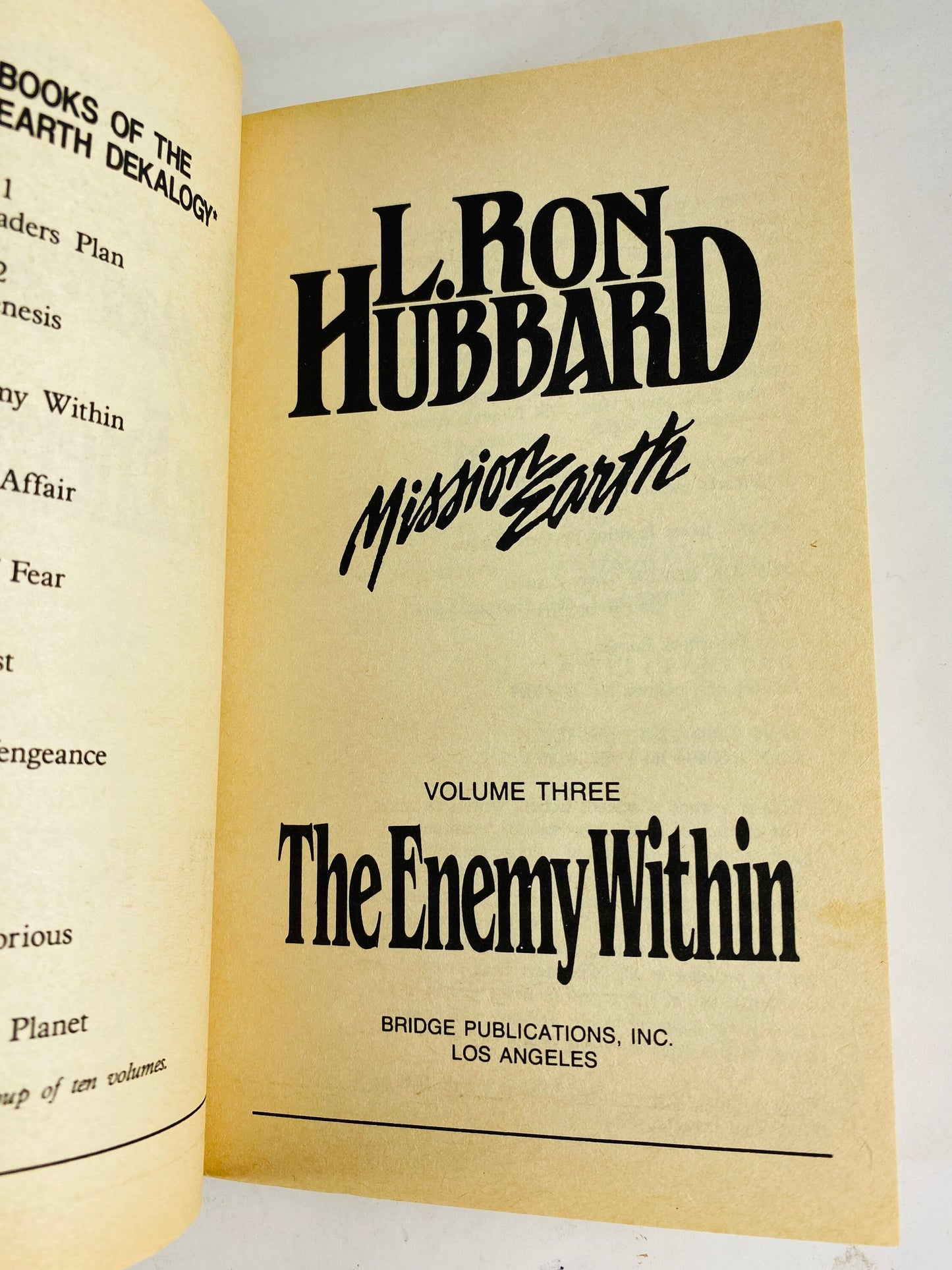 1986 Mission Earth L Ron Hubbard Enemy Within Doomed Planet Villainy Victorious FIRST Printing vintage Mission Earth series paperback book