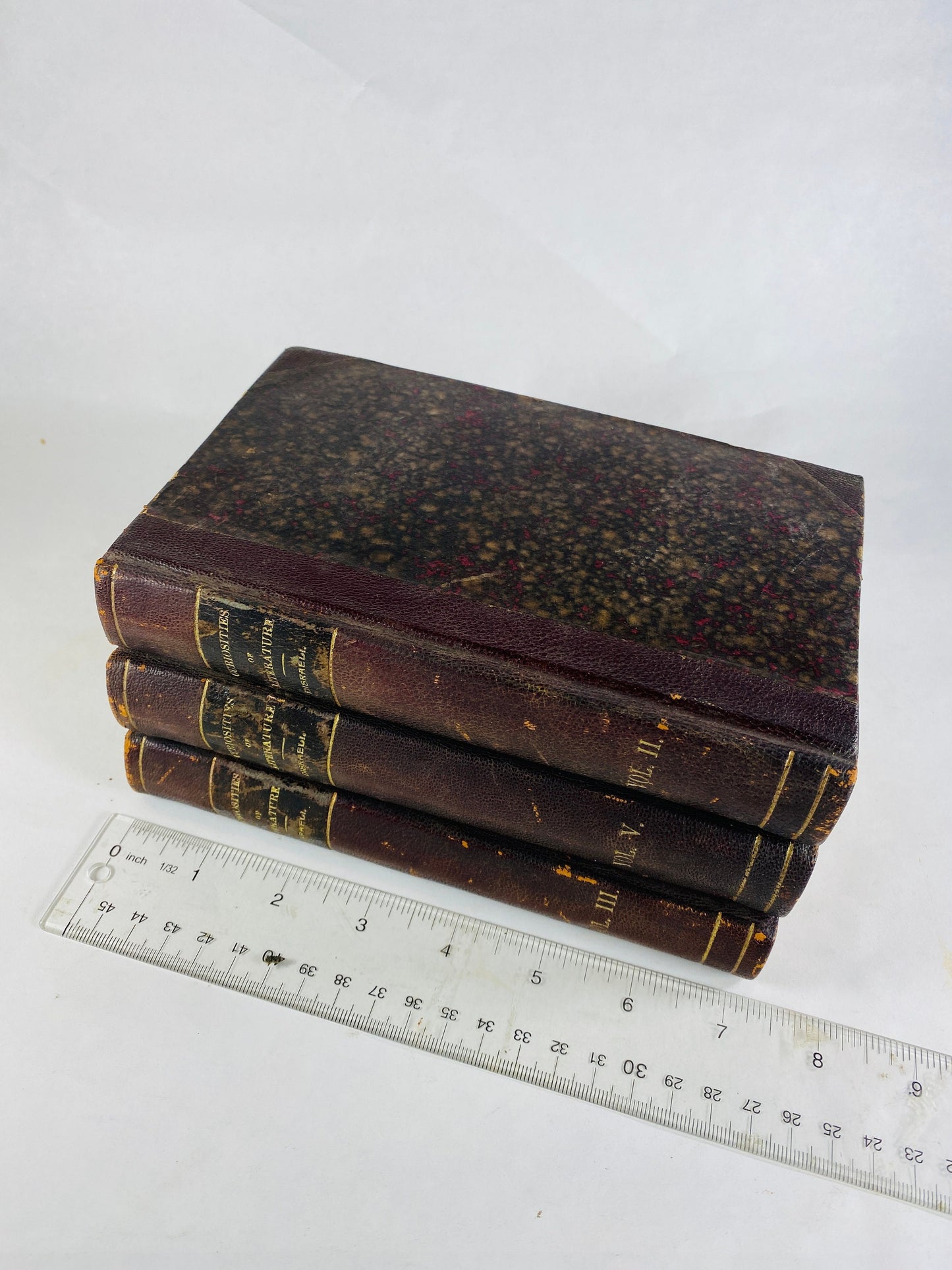 1823 Curiosities of Literature by Isaac Disraeli GORGEOUS brown full leather binding antique London book set vintage home decor