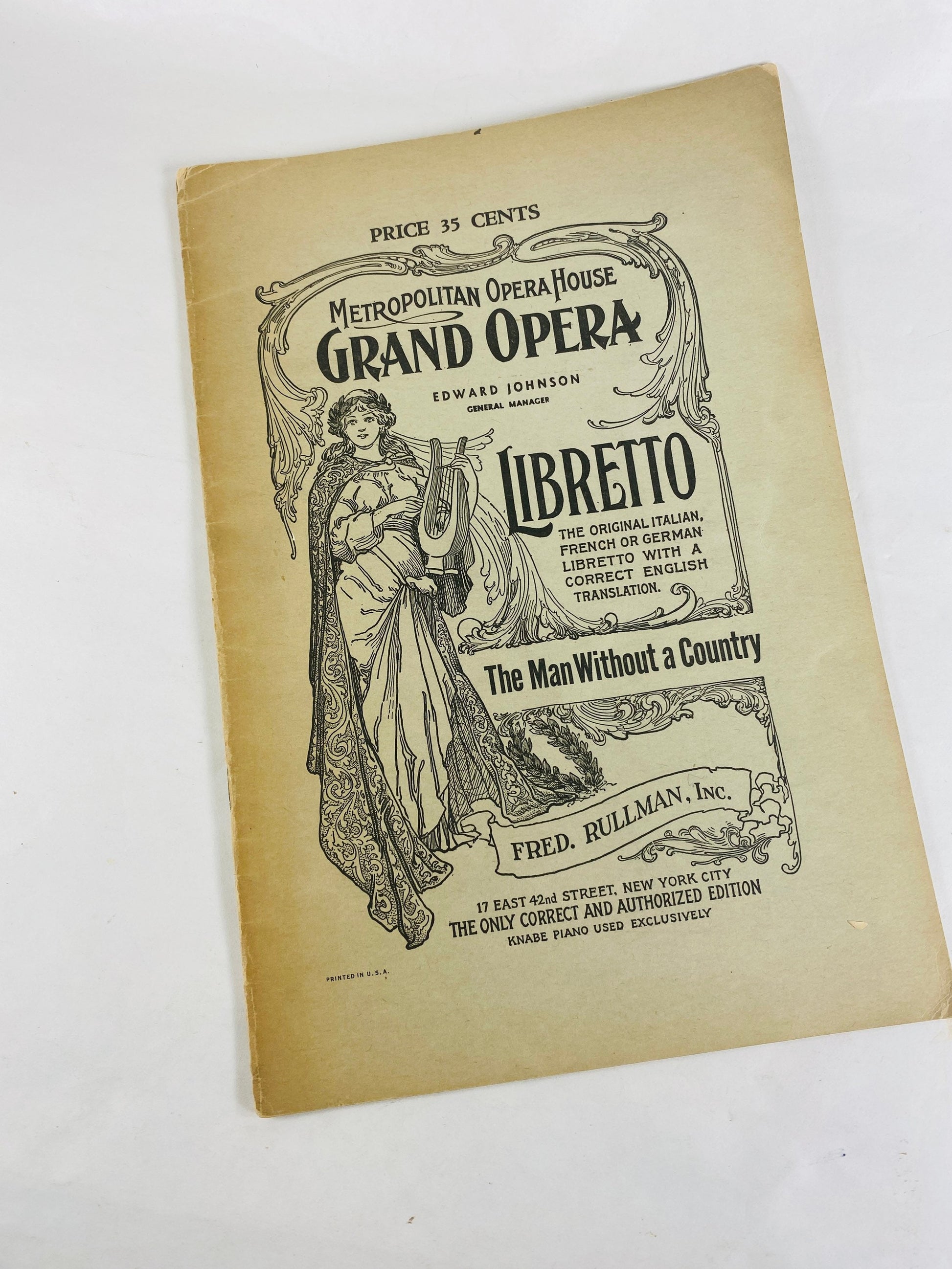 1910 Metropolitan Grand Opera House New York City, NY OFFICIAL libretto program booklets Marouf Aida Man Without a Country Mignon