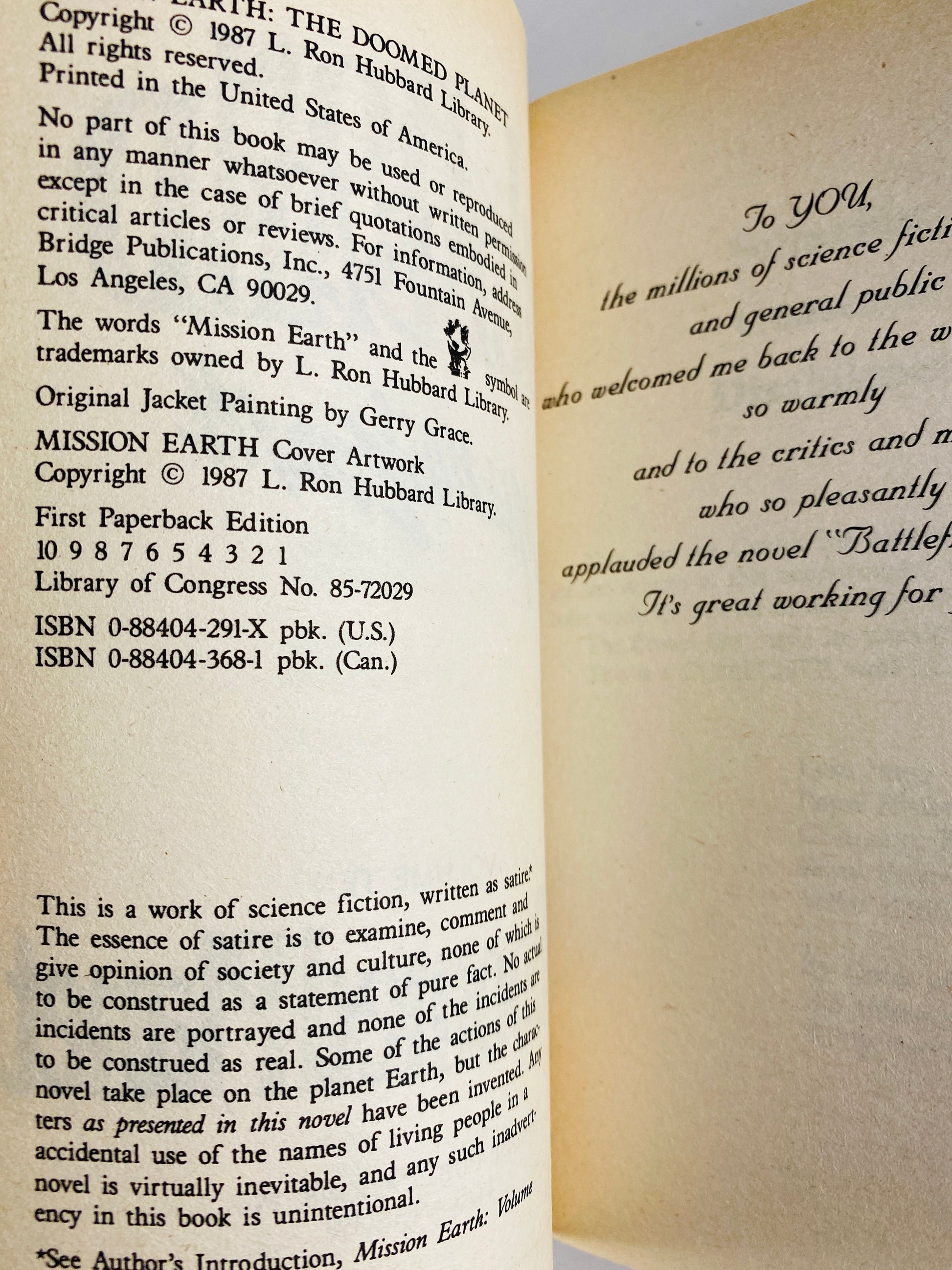 1986 Mission Earth L Ron Hubbard Enemy Within Doomed Planet Villainy Victorious FIRST Printing vintage Mission Earth series paperback book