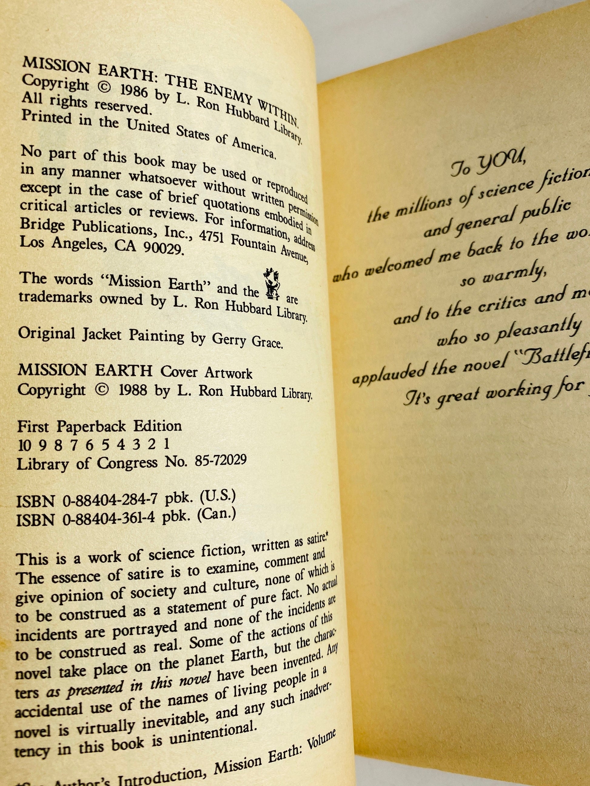 1986 Mission Earth L Ron Hubbard Enemy Within Doomed Planet Villainy Victorious FIRST Printing vintage Mission Earth series paperback book