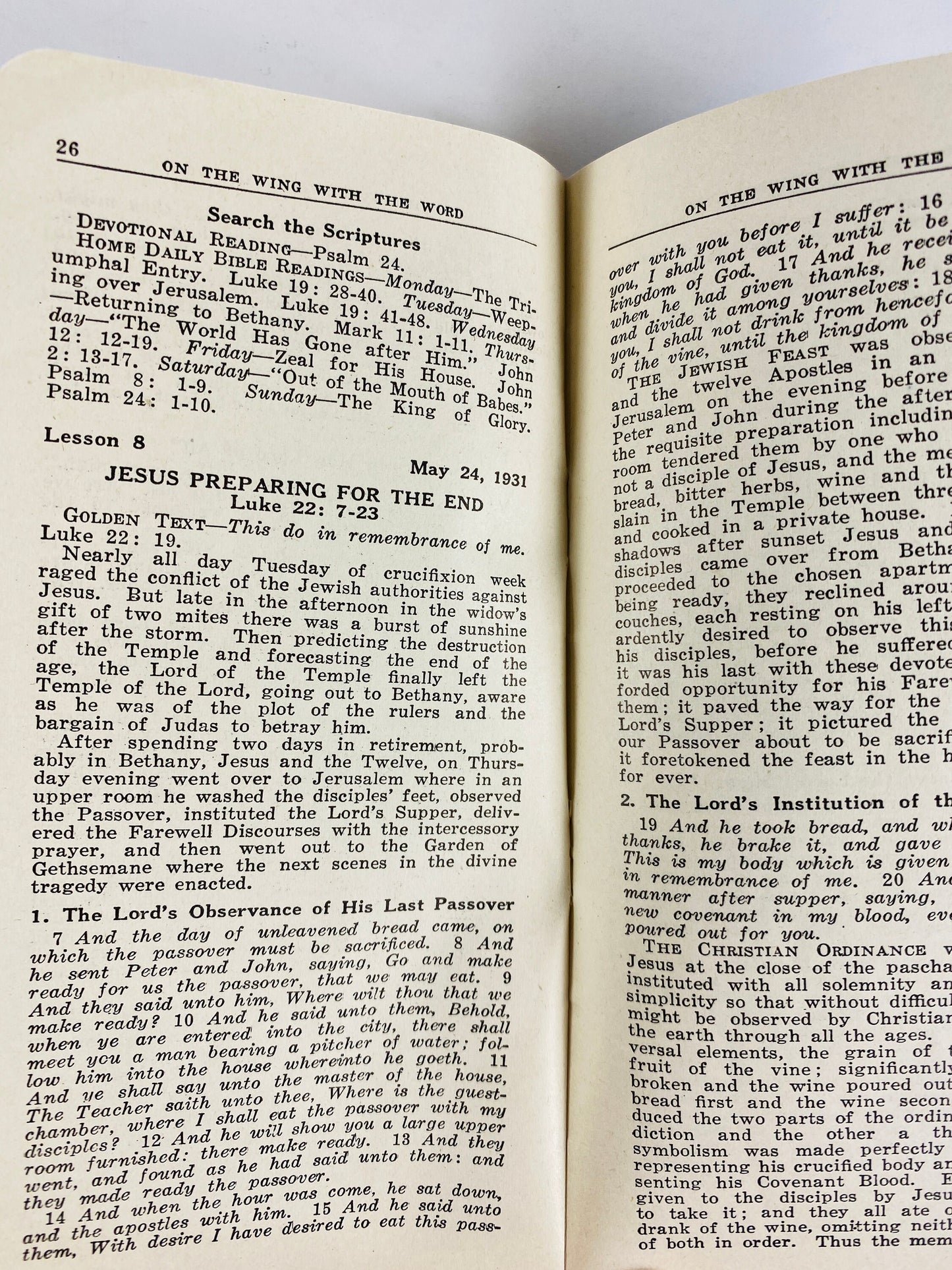 1931 Southern Baptist International Sunday School Lessons On the Wing with the Word vintage paperback booklet quarterly publication