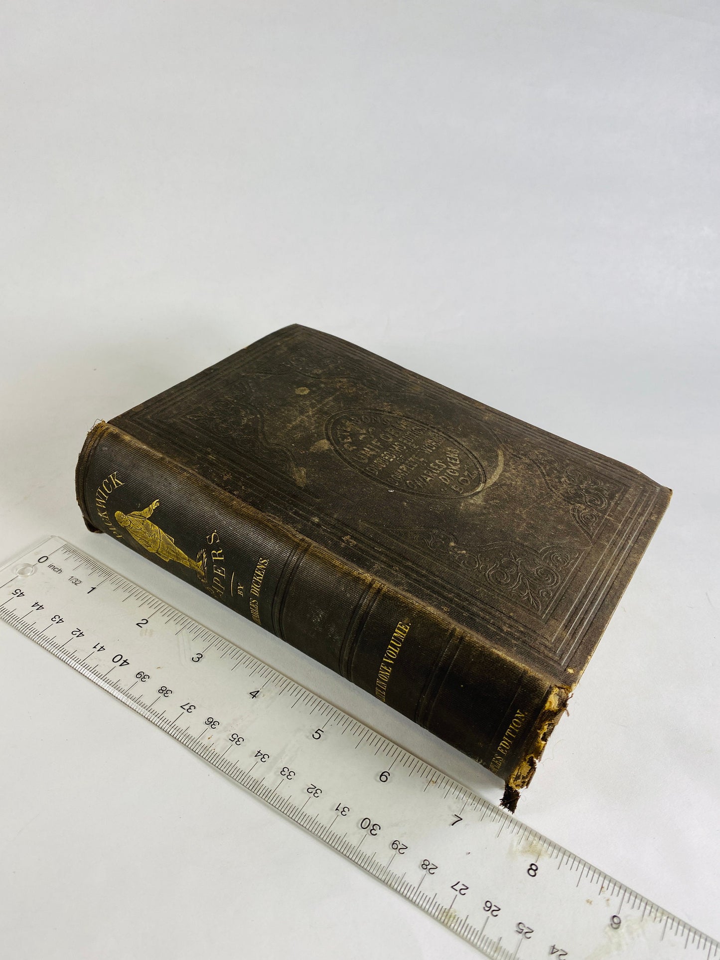 1850 Pickwick Papers Vintage book by Charles Dickens *MISSING Title Page* Beautiful brown embossed cover TB Peterson Home office decor gift