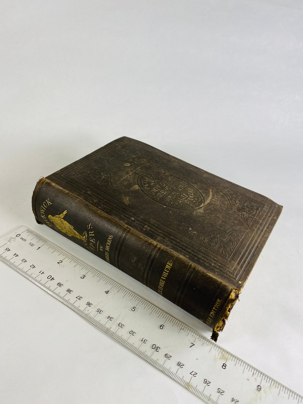 1850 Pickwick Papers Vintage book by Charles Dickens *MISSING Title Page* Beautiful brown embossed cover TB Peterson Home office decor gift