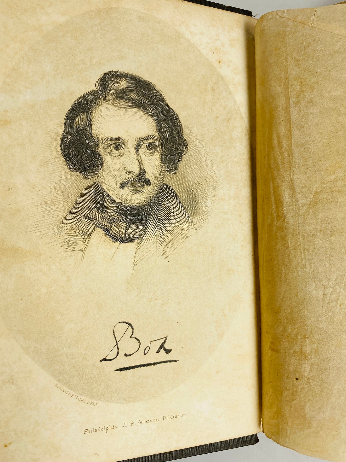 1850 Pickwick Papers Vintage book by Charles Dickens *MISSING Title Page* Beautiful brown embossed cover TB Peterson Home office decor gift