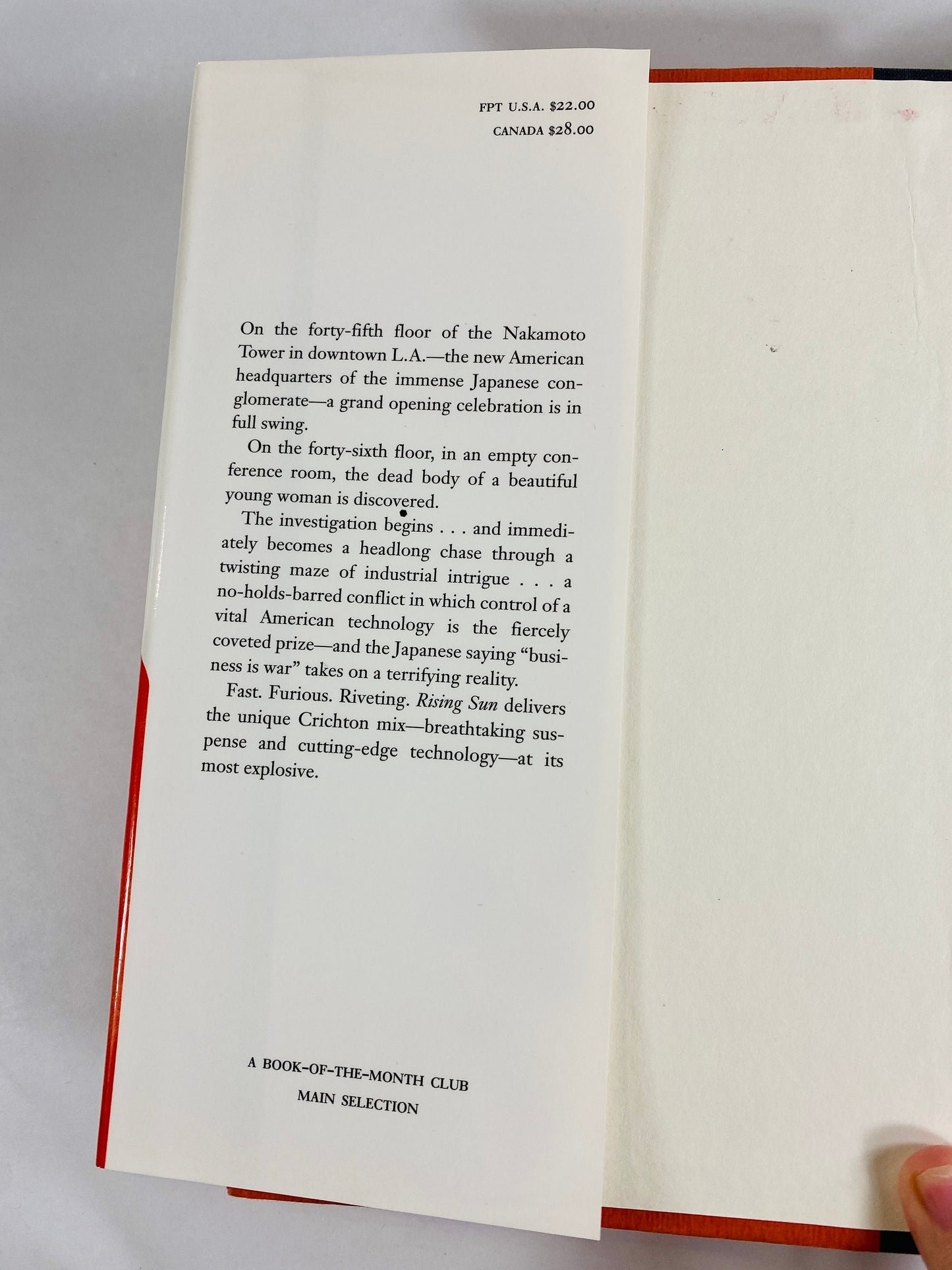 Rising Sun by Michael Crichton vintage book circa 1992 set in Japan where business moguls compete for control of the electronics industry.