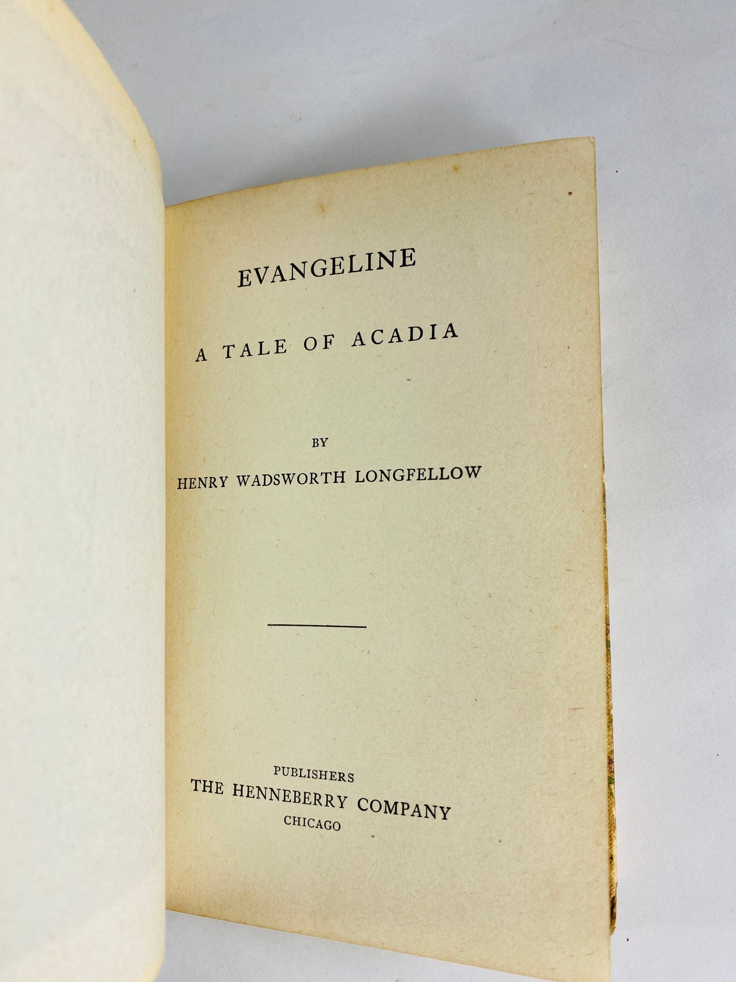 Evangeline by Henry Wadsworth Longfellow. Evangeline, an Acadian girl, and her search for her lost love. Vintage poetry book circa 1847