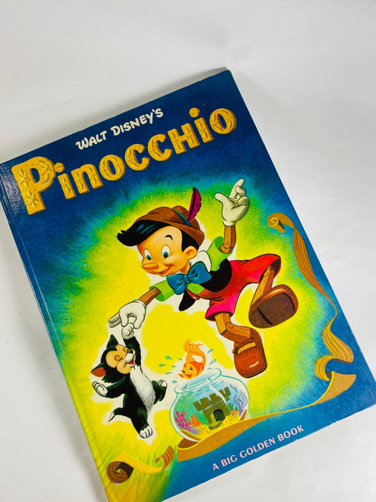 Walt Disney's Pinocchio circa 1973 Big Deluxe vintage Golden Book children's Beautiful vibrant colors. Nursery decor. New Baby Gift