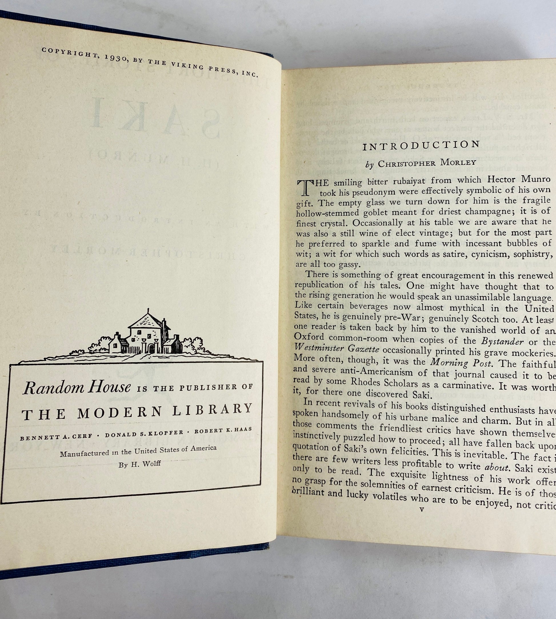 Short Stories of Saki Modern Library book circa 1930 HM Munro Master of the short story. Parody. Indigo Blue bookshelf decor