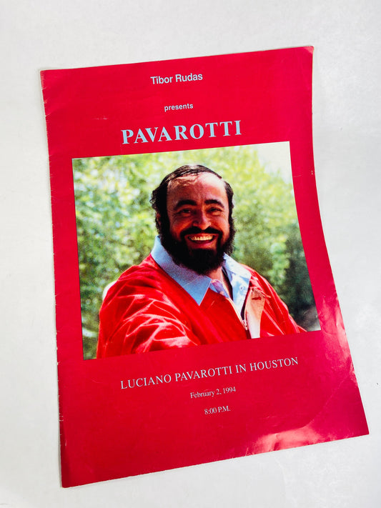 Luciano Pavarotti vintage program booklet Houston Texas circa 1994 Tibor Rudas. Collectible opera singer memorabilia Mother's Day gift