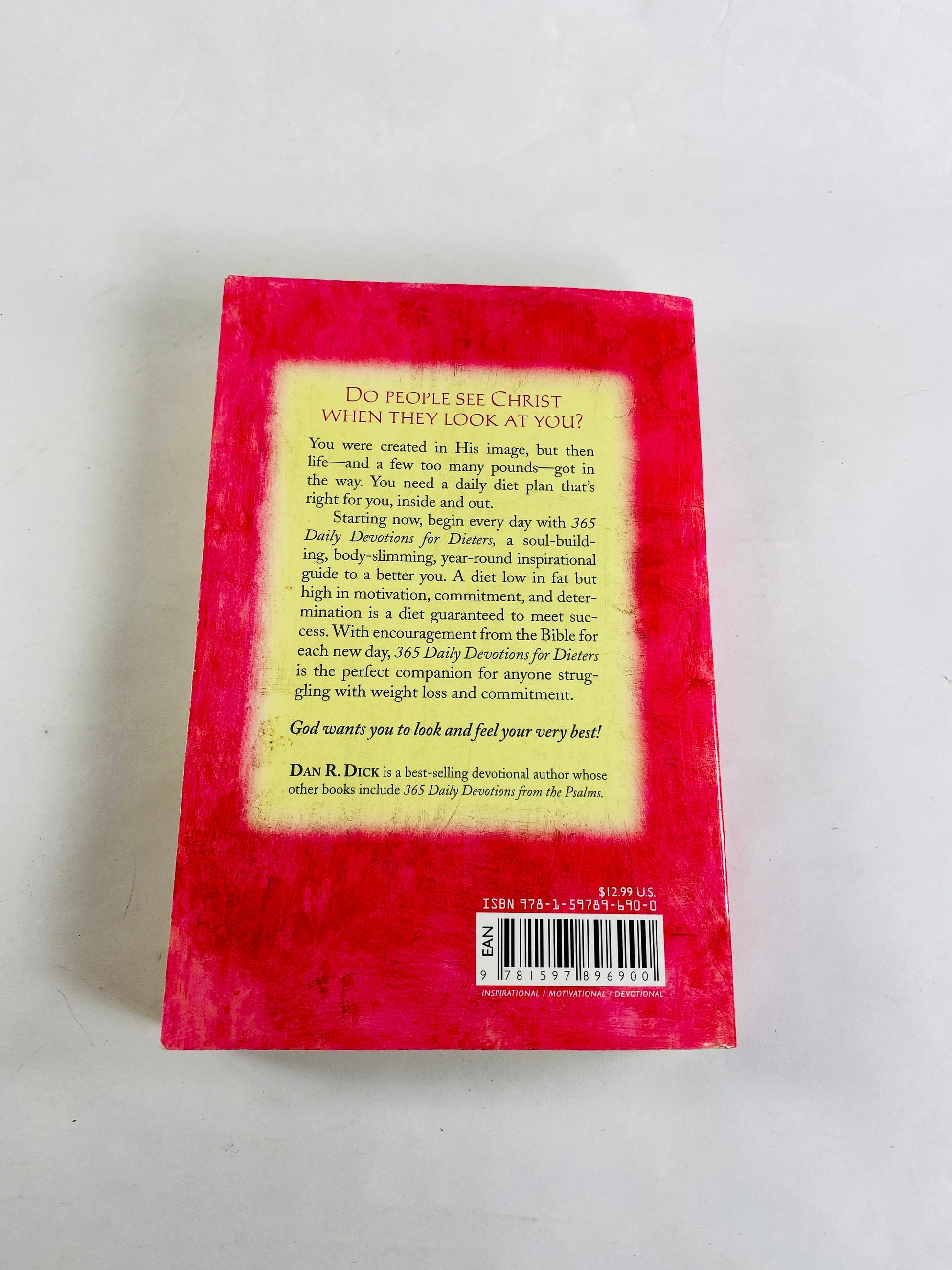 Daily Devotions for Dieters vintage paperback book with Christian inspirations for weight loss and strength motivation.