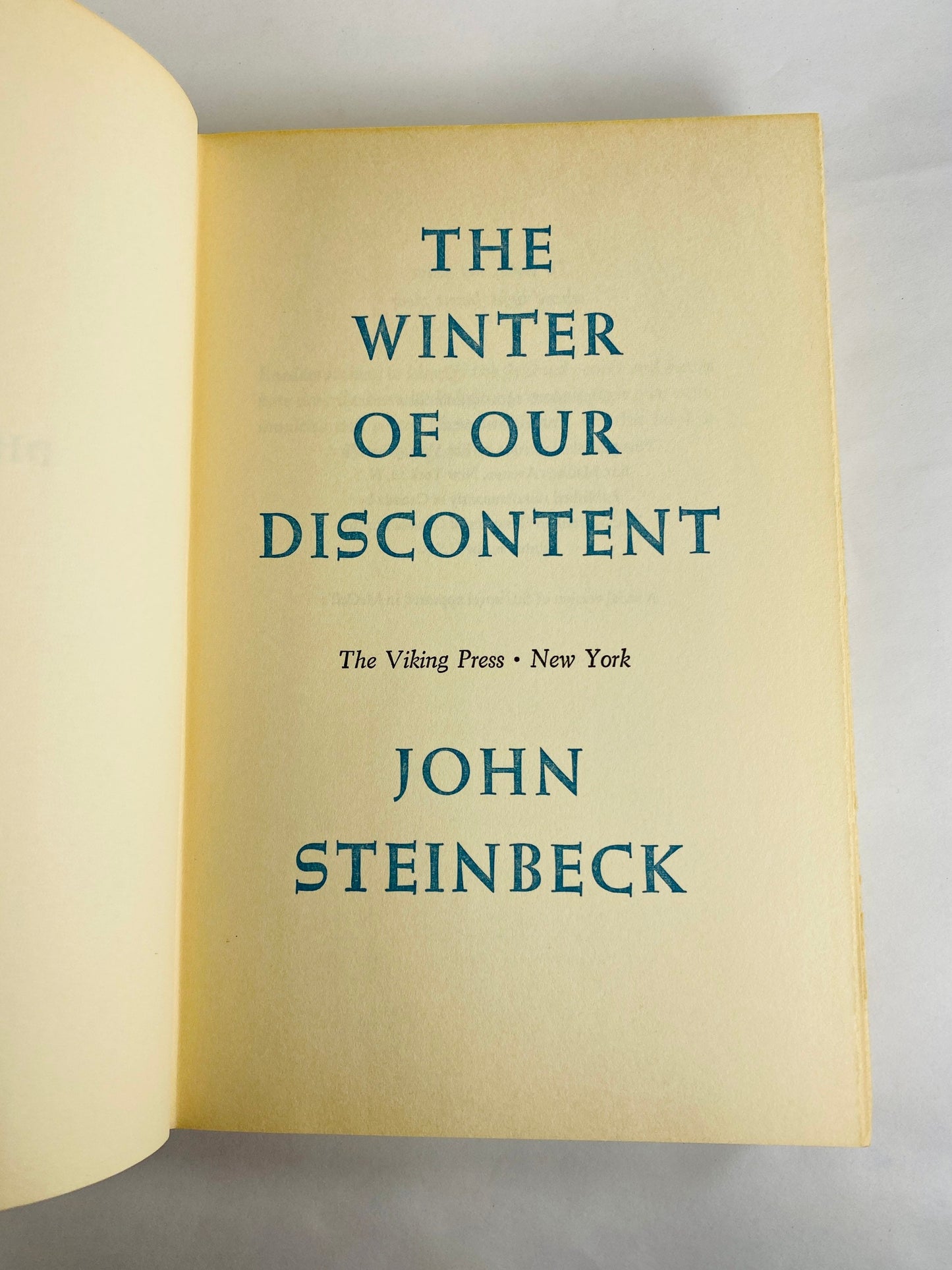 Winter of our Discontent by John Steinbeck FIRST trade EDITION circa 1961 Vintage book lover gift. VG Condition. Pulitzer Prize