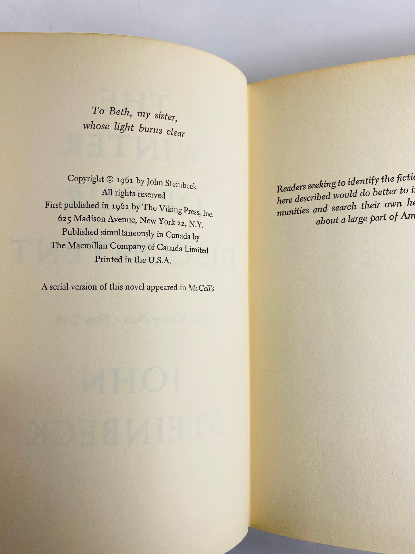 Winter of our Discontent by John Steinbeck FIRST trade EDITION circa 1961 Vintage book lover gift. VG Condition. Pulitzer Prize